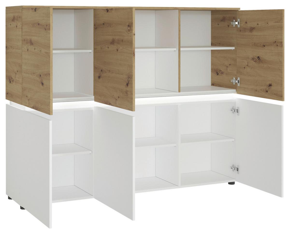 Comodă cu uși LUCI - alb/stejar Artisan, Trend, material pe bază de lemn (165,5/131,5/40cm) - Modern Living