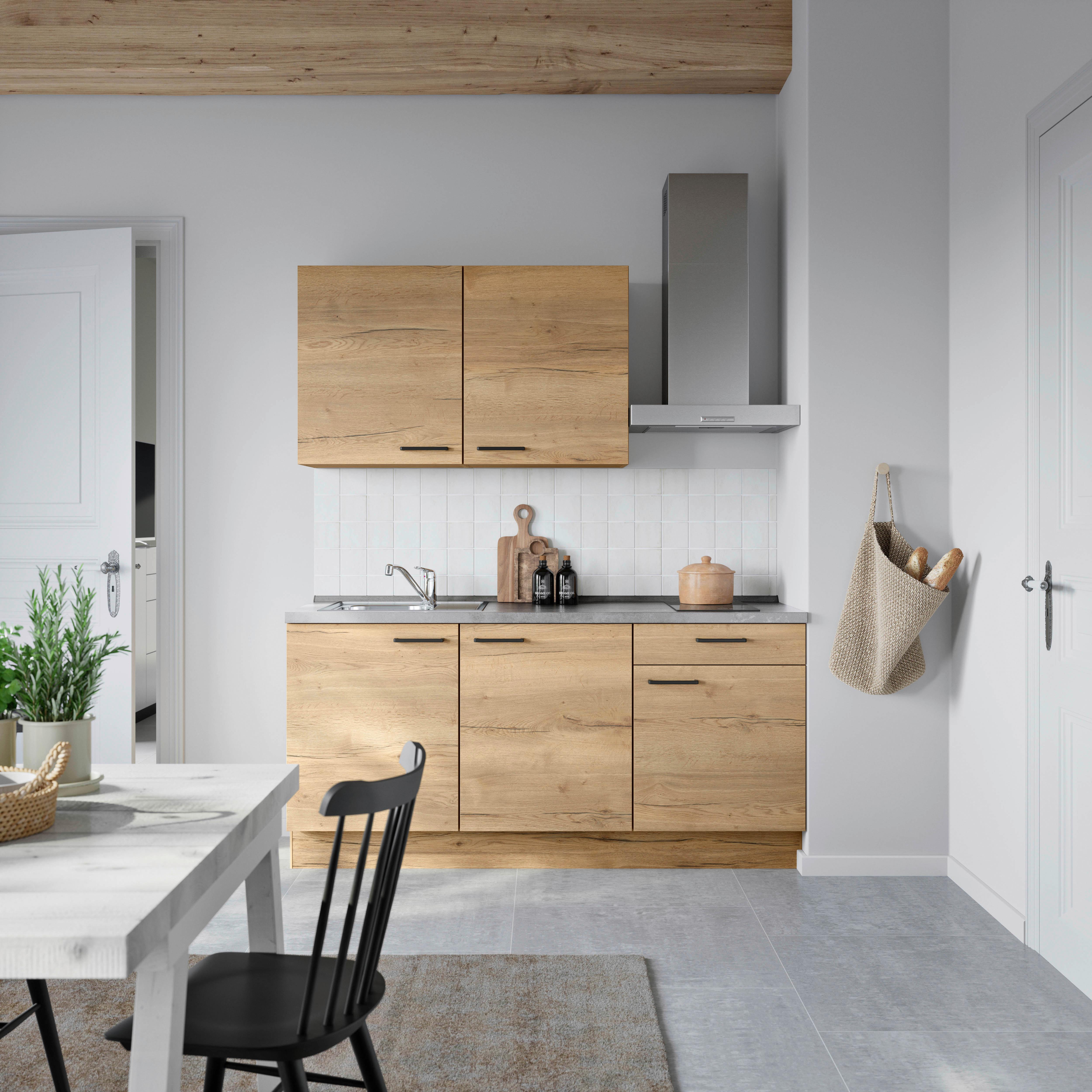 Küchenblock Structura Low m. Geräten Eiche - Schieferfarben/Eichefarben, MODERN, Holzwerkstoff/Metall (180cm) - Nobilia