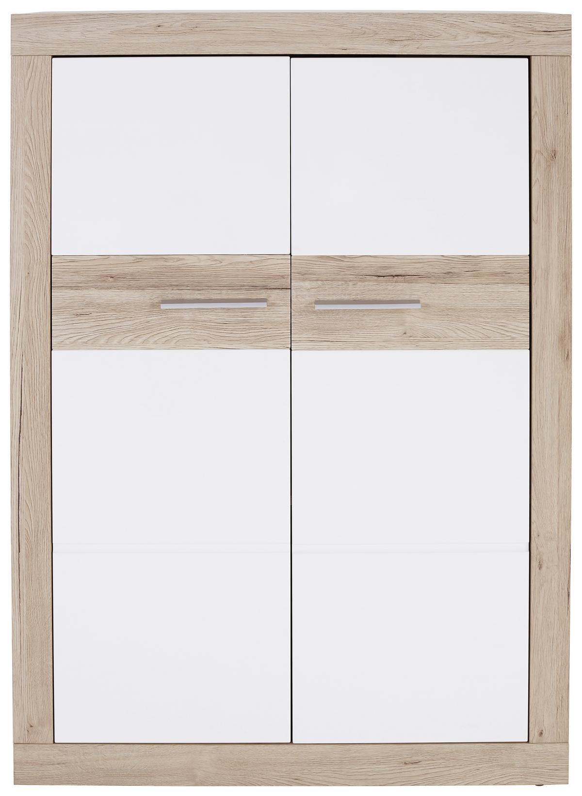 Comodă înaltă Malta - alb/culoare lemn stejar, Modern, lemn (96/132/35cm) - Modern Living