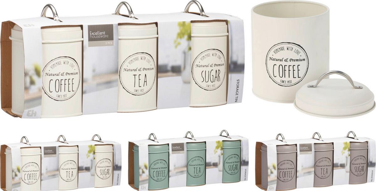 Fém Ételtároló Doboz Szett 3db-Os Kitchen - pink/fehér, fém (11/15,5cm)