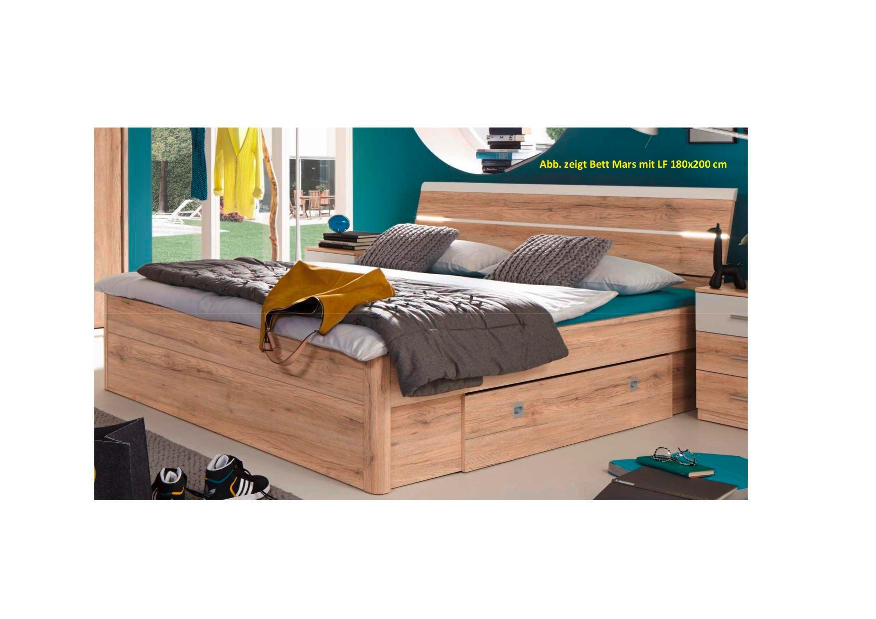 Pat MARS - alb/stejar San Remo, Modern, material pe bază de lemn (160/200cm)