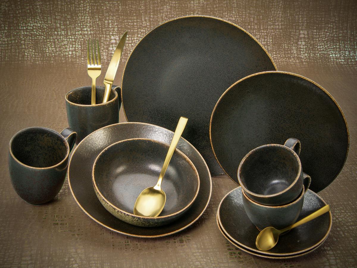 Kombiservice Schwarz/Goldfarben, 20-teilig - Goldfarben/Schwarz, Design, Keramik (33/34/34cm) - Creatable