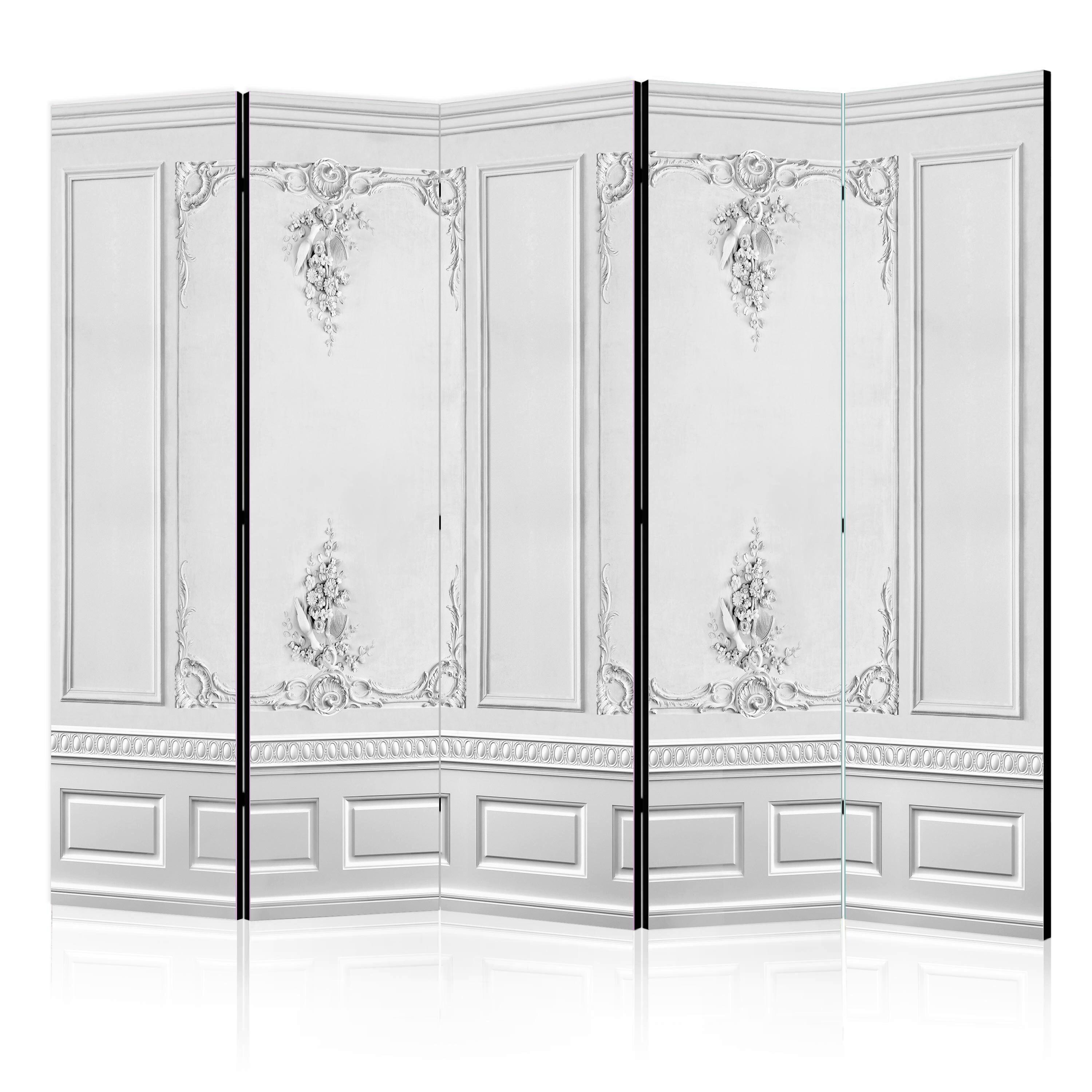 Paravan Palatial Wall I, 5-Delni, Enostranski - bela/svetlo siva, Basics, tekstil/les (225/172/3cm) - artgeist