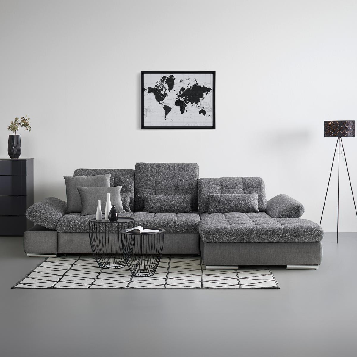 Sedežna Garnitura Sanfino, Siva, Ležišče, Predal - barve kroma/siva, Konvencionalno, kovina/tekstil (305/79-96/199cm) - Premium Living