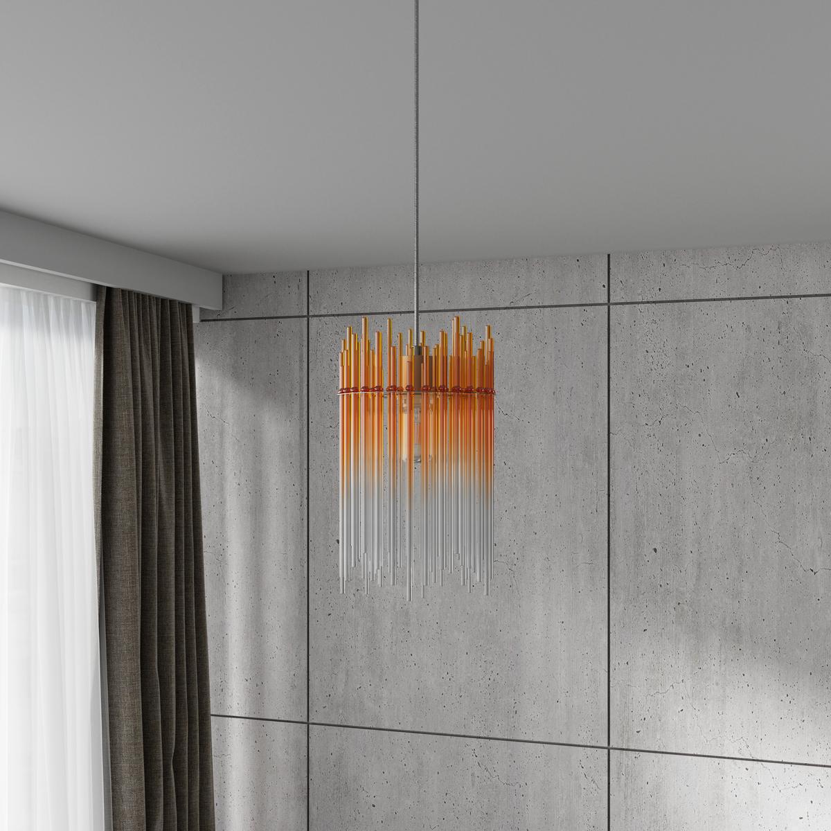 Függőlámpa Stab 1 Égős - Pezsgő/borostyánszínű, Modern, műanyag/üveg (20/20/150cm)