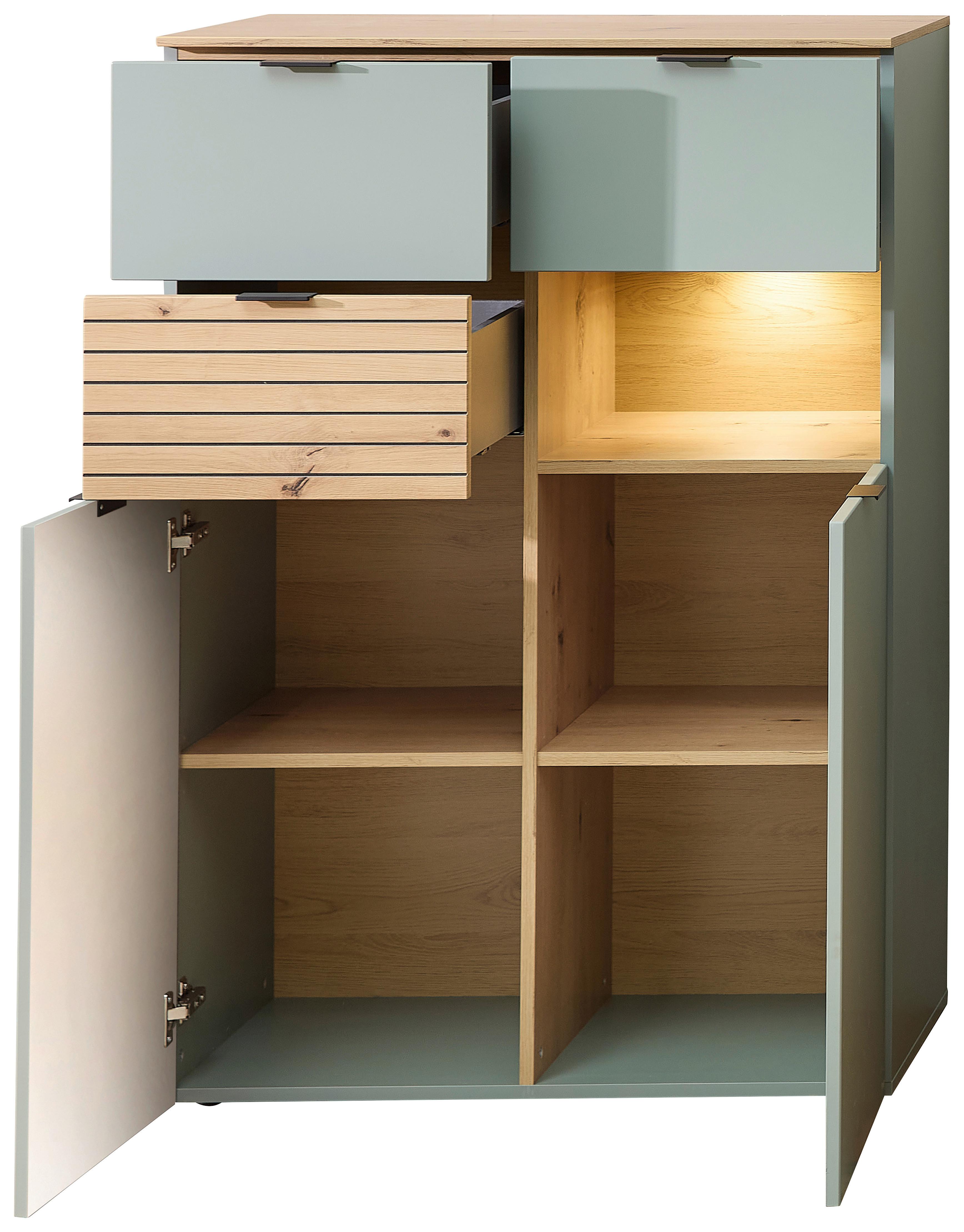 Highboard Memphis Grün/Eiche Artisan - Schwarz/Eiche Artisan, MODERN, Holzwerkstoff/Metall (84/125/45cm) - Premium Living
