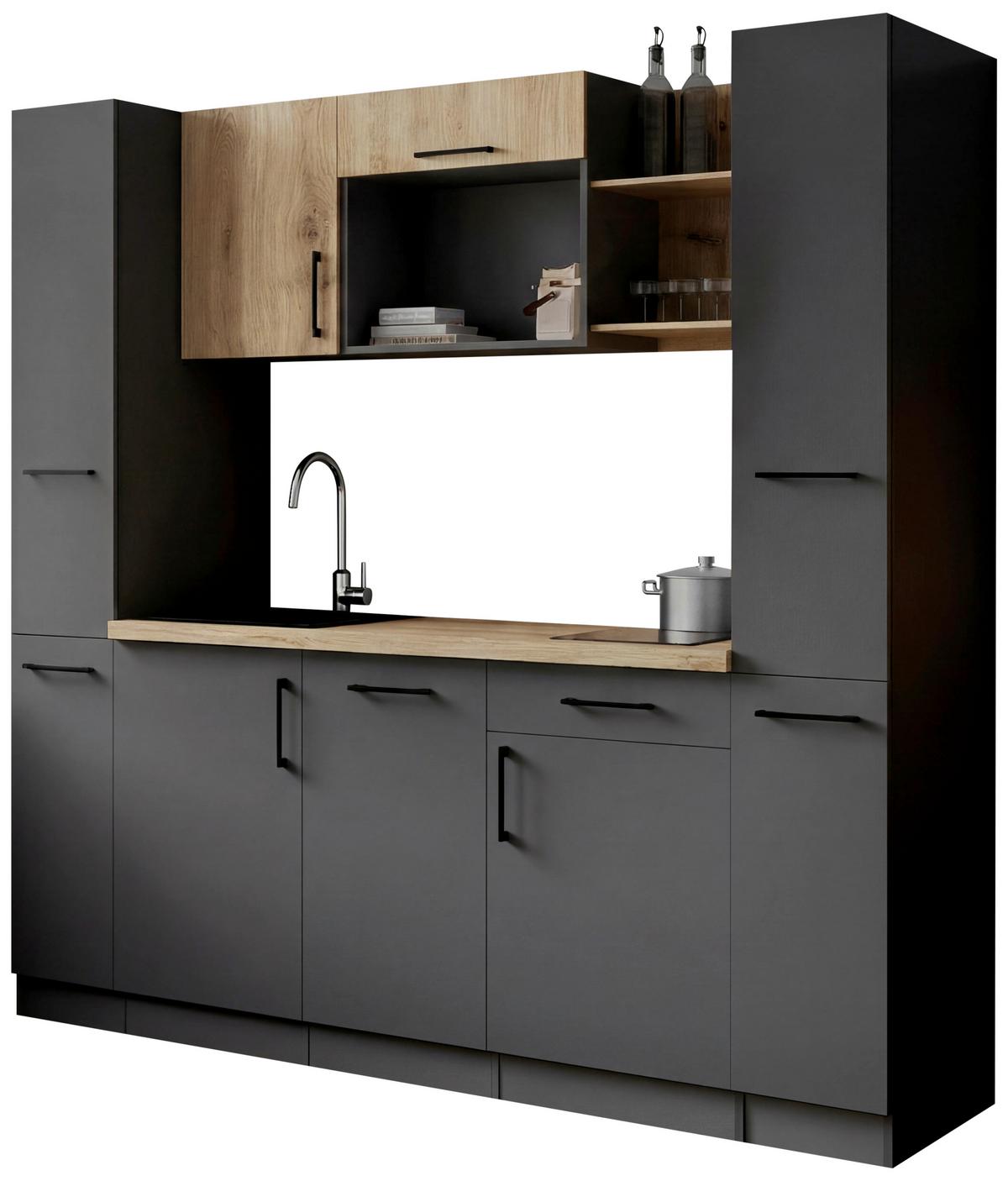 Küchenblock Oliver m. Geräten Grau - Eiche Artisan/Grau, Trend, Holzwerkstoff/Metall (205cm) - Respekta