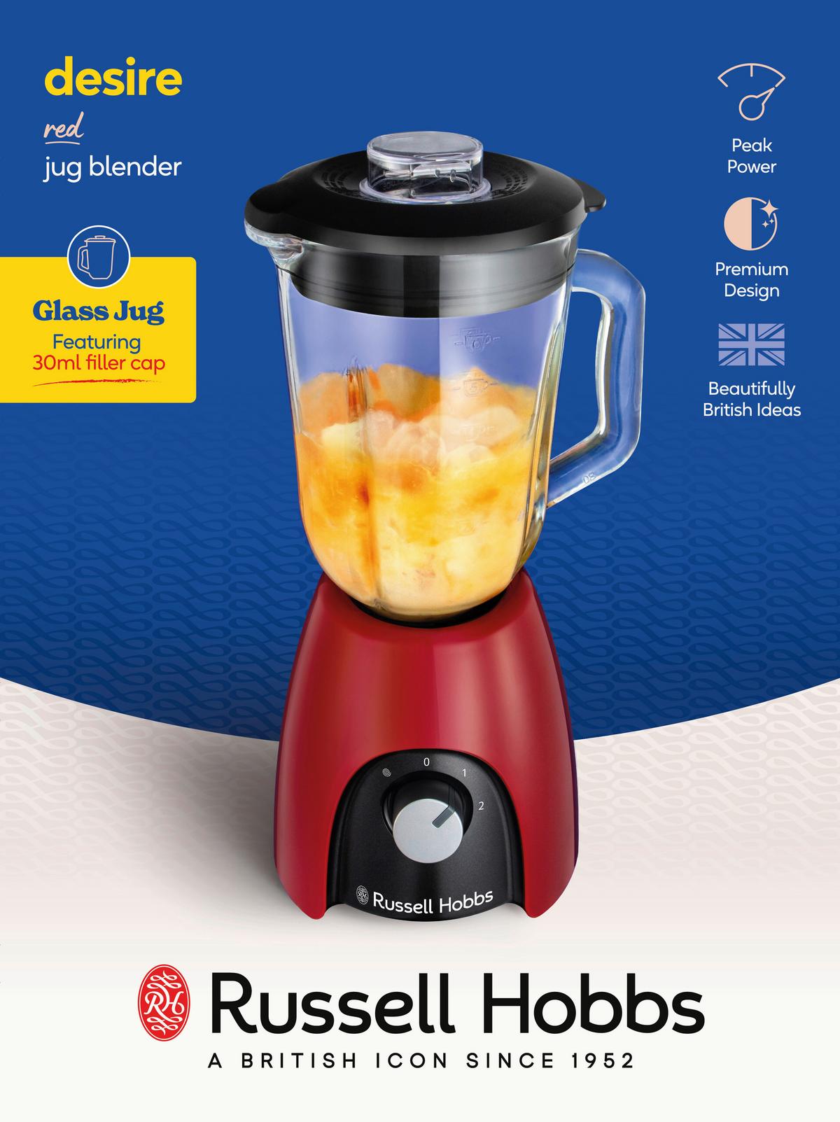 Turmixgép Russell Hobbs Desire Red - piros, Modern, műanyag/Üveg (27/21,2/28,8cm) - Russell Hobbs