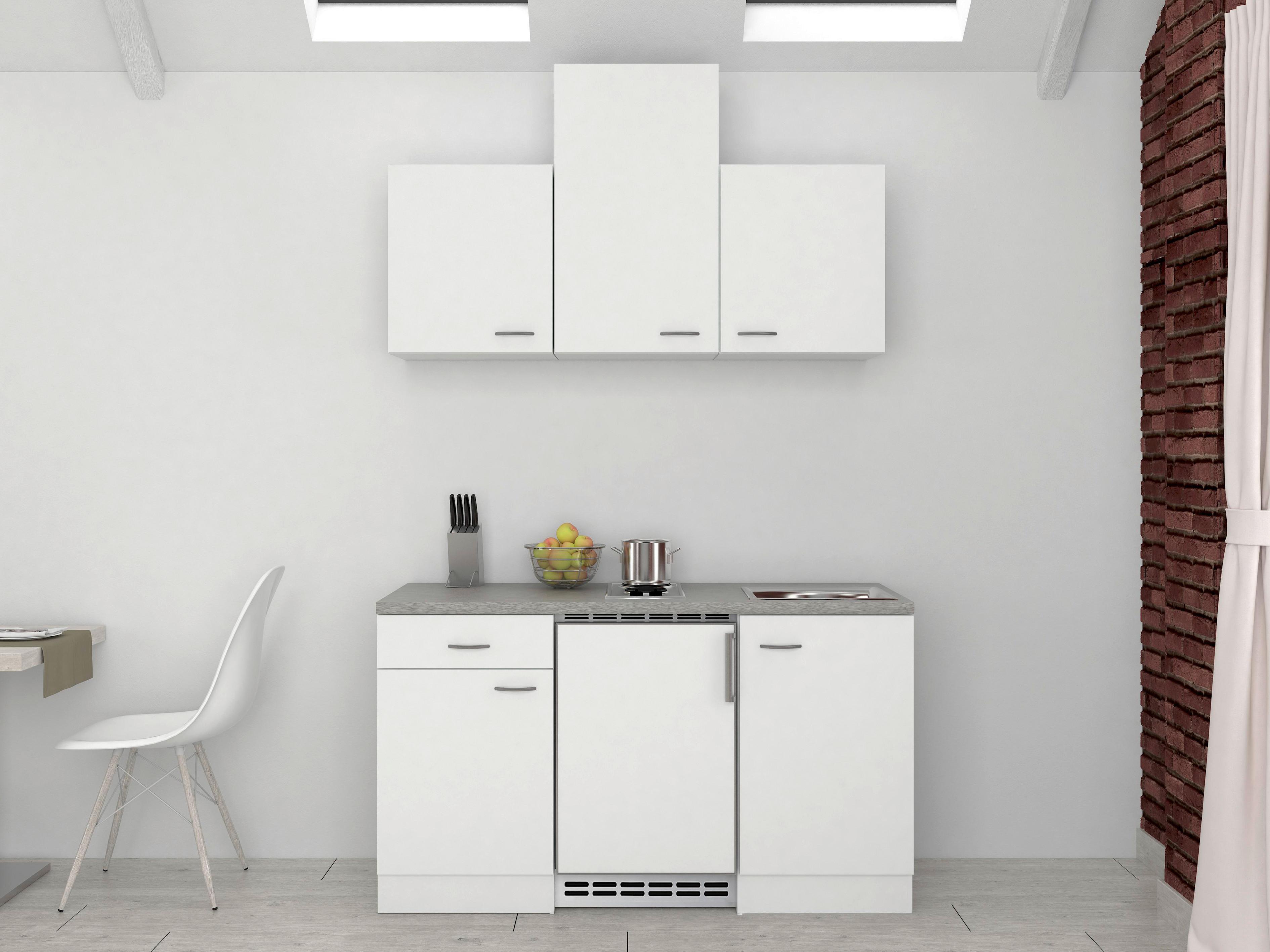 Miniküche Wito m. Geräten B: ca. 150cm Weiß/Grau - Weiß/Grau, MODERN, Holzwerkstoff (150cm) - FlexWell