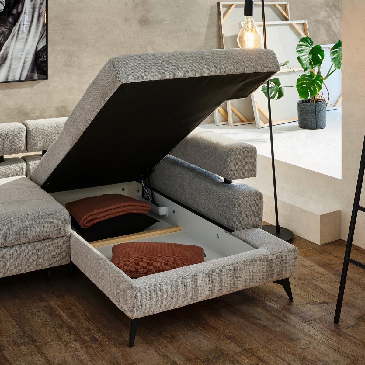 Kutna Garnitura Rosalie - svijetlo siva/crna, Konvencionalno, tekstil/metal (265/184cm) - Modern Living