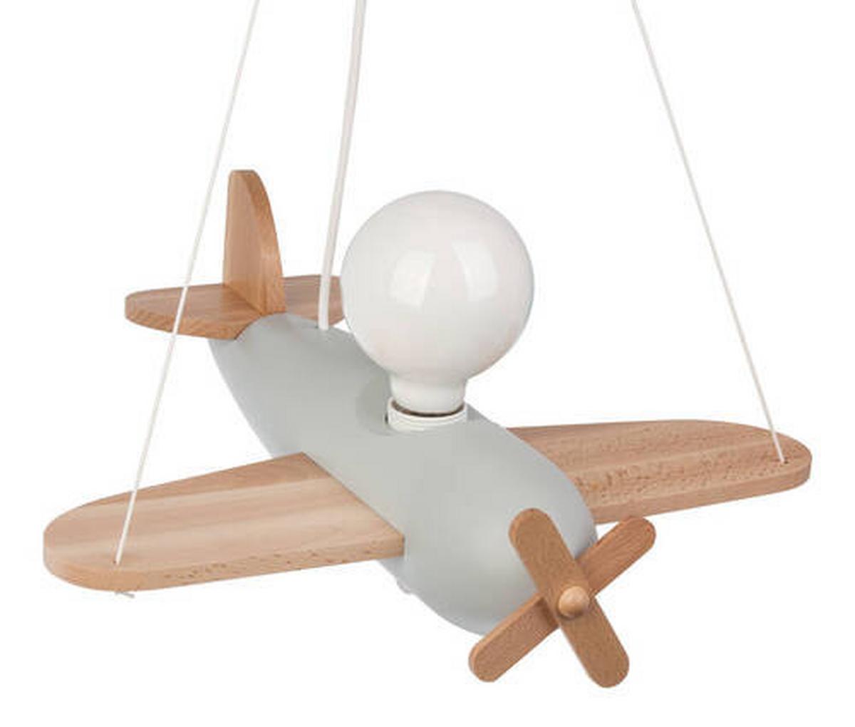 Kinderhängeleuchte Flugzeug Grau/Naturfarben max. 60 Watt - Naturfarben/Grau, Basics, Holz (42/41/75cm)