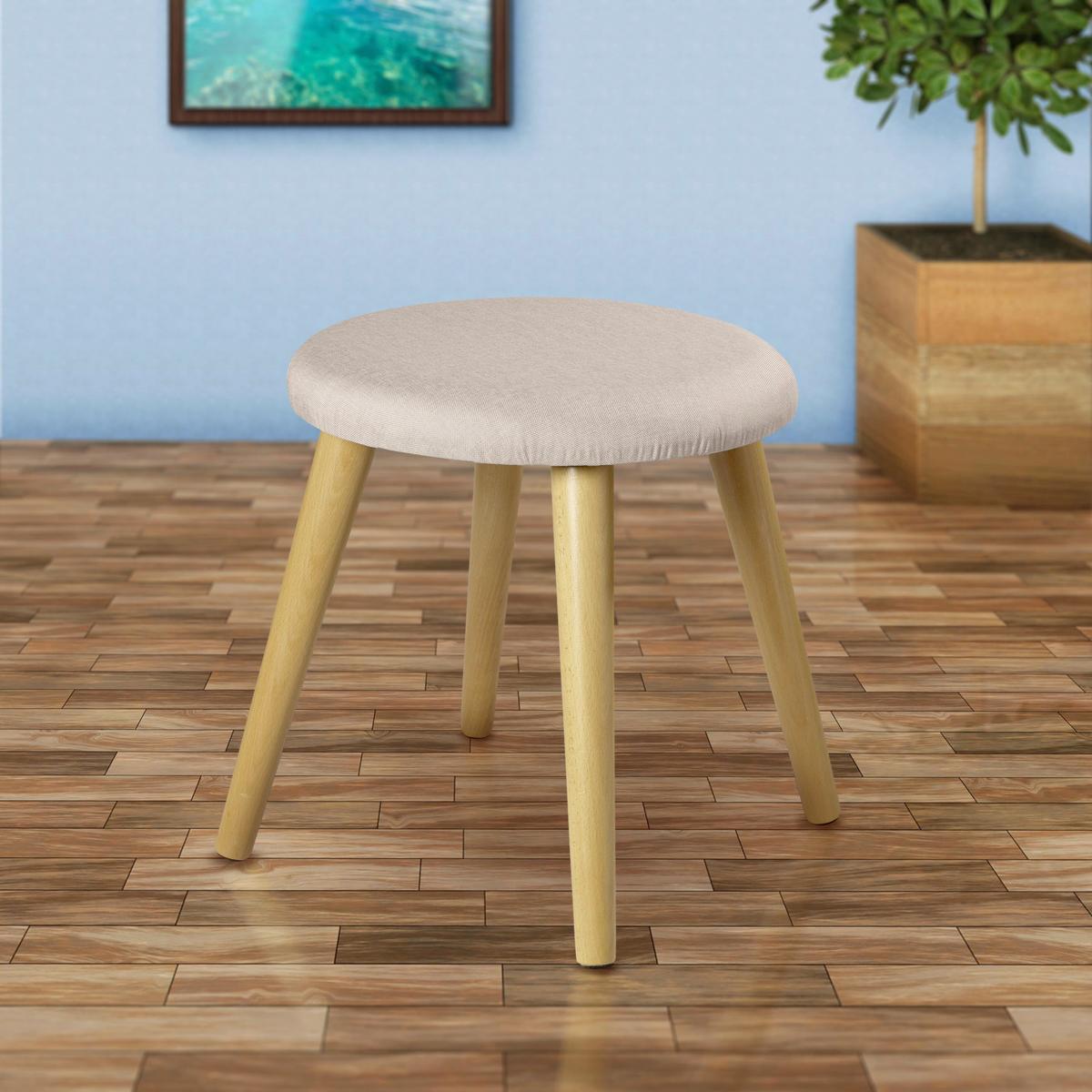 Hocker Skandi Creme Strukturstoff - Creme, Design, Holz/Textil (40/42/40cm) - Echtwerk