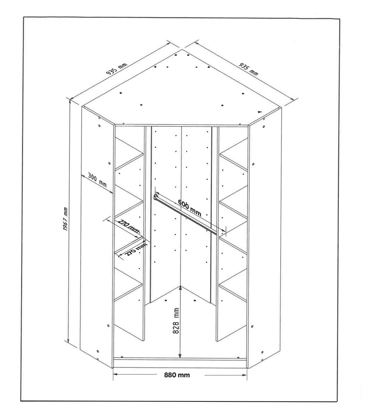 Eckschrank Clack Weiß Hochglanz - Chromfarben/Weiß Hochglanz, KONVENTIONELL, Holzwerkstoff (95/198/95cm)