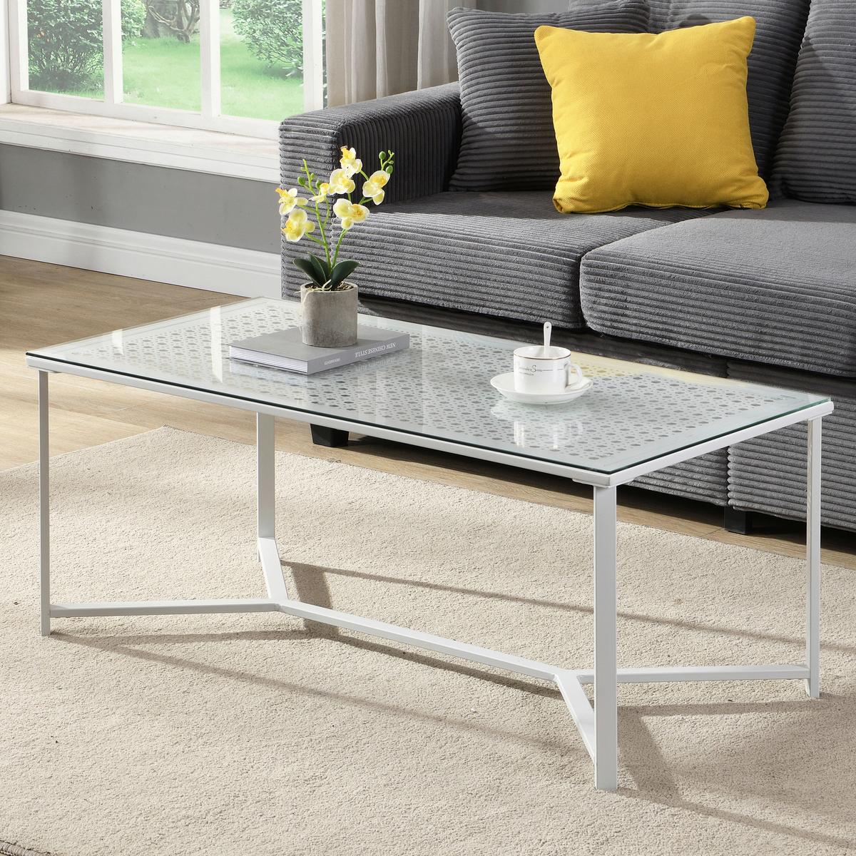 Couchtisch Wl7.324 - Weiss, Design, Glas/Metall (100/50/42cm) - MID.YOU