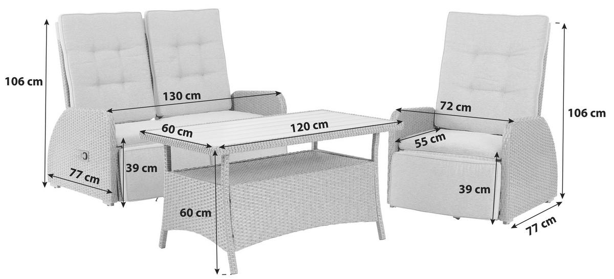 Lounge Garnitura Santander, Siva, 4-Delni Set - siva, Moderno, kovina/umetna masa - Beldano