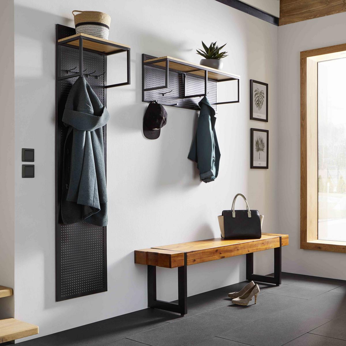 Garderobe Lorenzo ca. 90x37 cm Metall/Kiefer - Schwarz/Kieferfarben, MODERN, Holz/Metall (90/37/25cm) - Bessagi Home