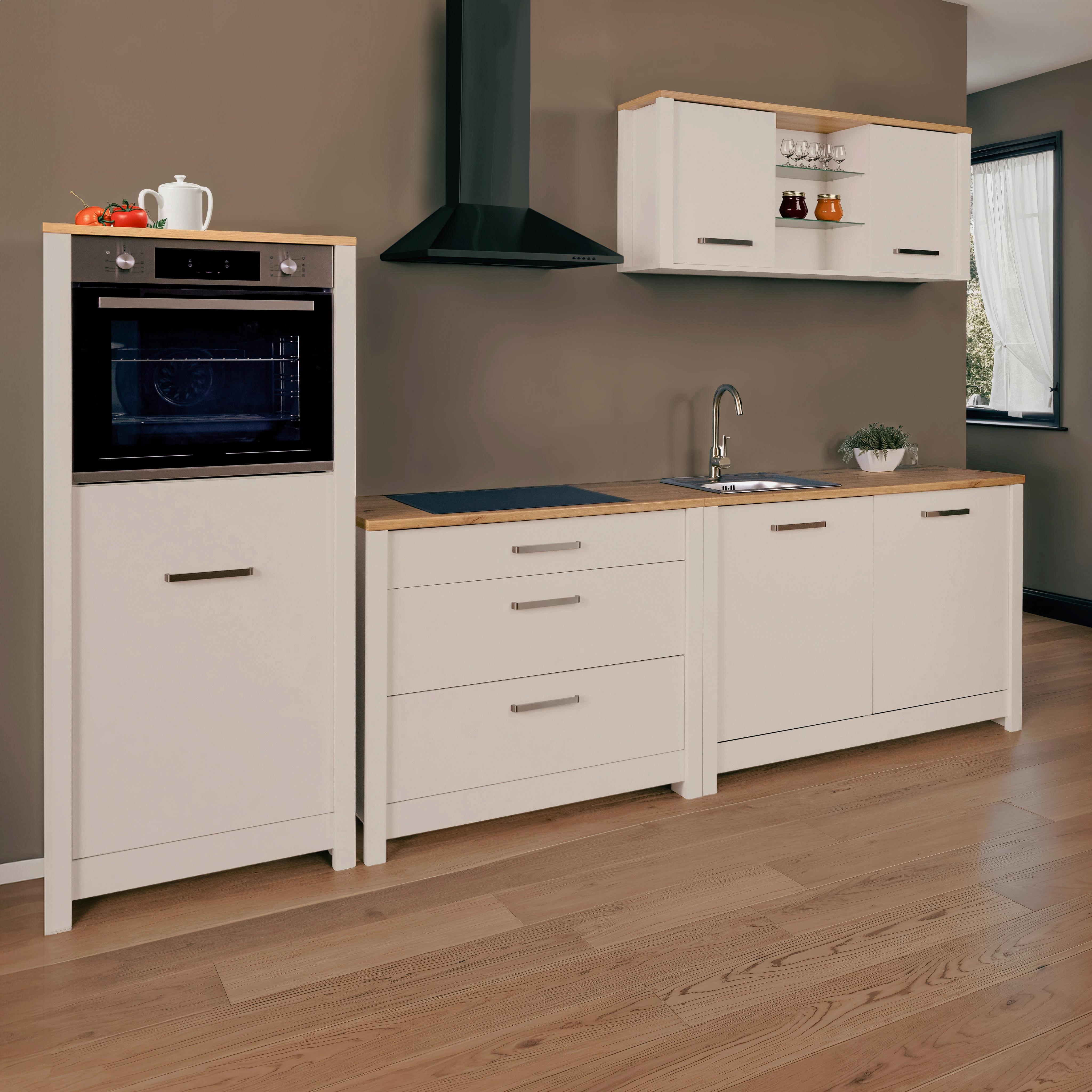 Küchenleerblock Bundle 4 o. Geräte Kaschmir - Kaschmir/Silberfarben, MODERN, Glas/Holzwerkstoff (300cm) - home24