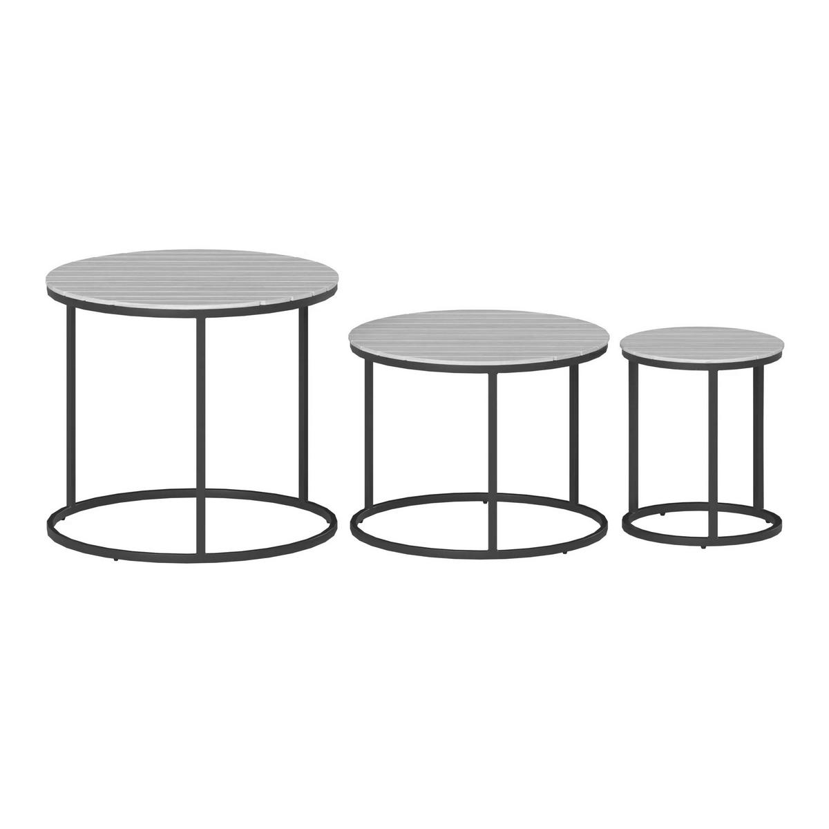 OGRODOWY STOLIK BOCZNY-ZESTAW SALERNO - kolor akacjowy/czarny, Modern, metal/drewno (76/56/36/50/45/40/76/56/36cm) - Ambia Garden