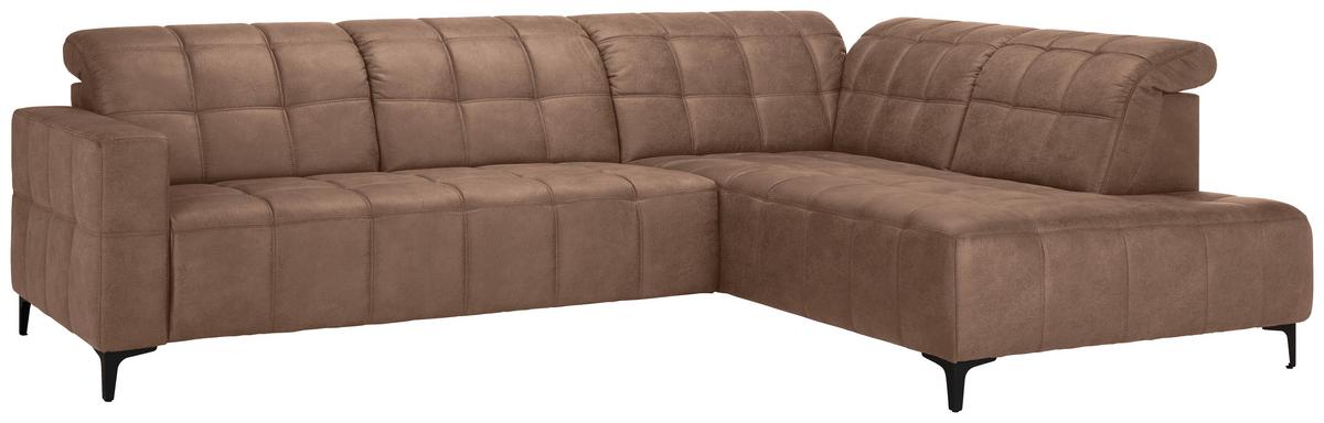 Ecksofa Panama rechts Terracotta - Terracotta/Schwarz, KONVENTIONELL, Textil/Metall (304/89-102/216cm) - Premium Living