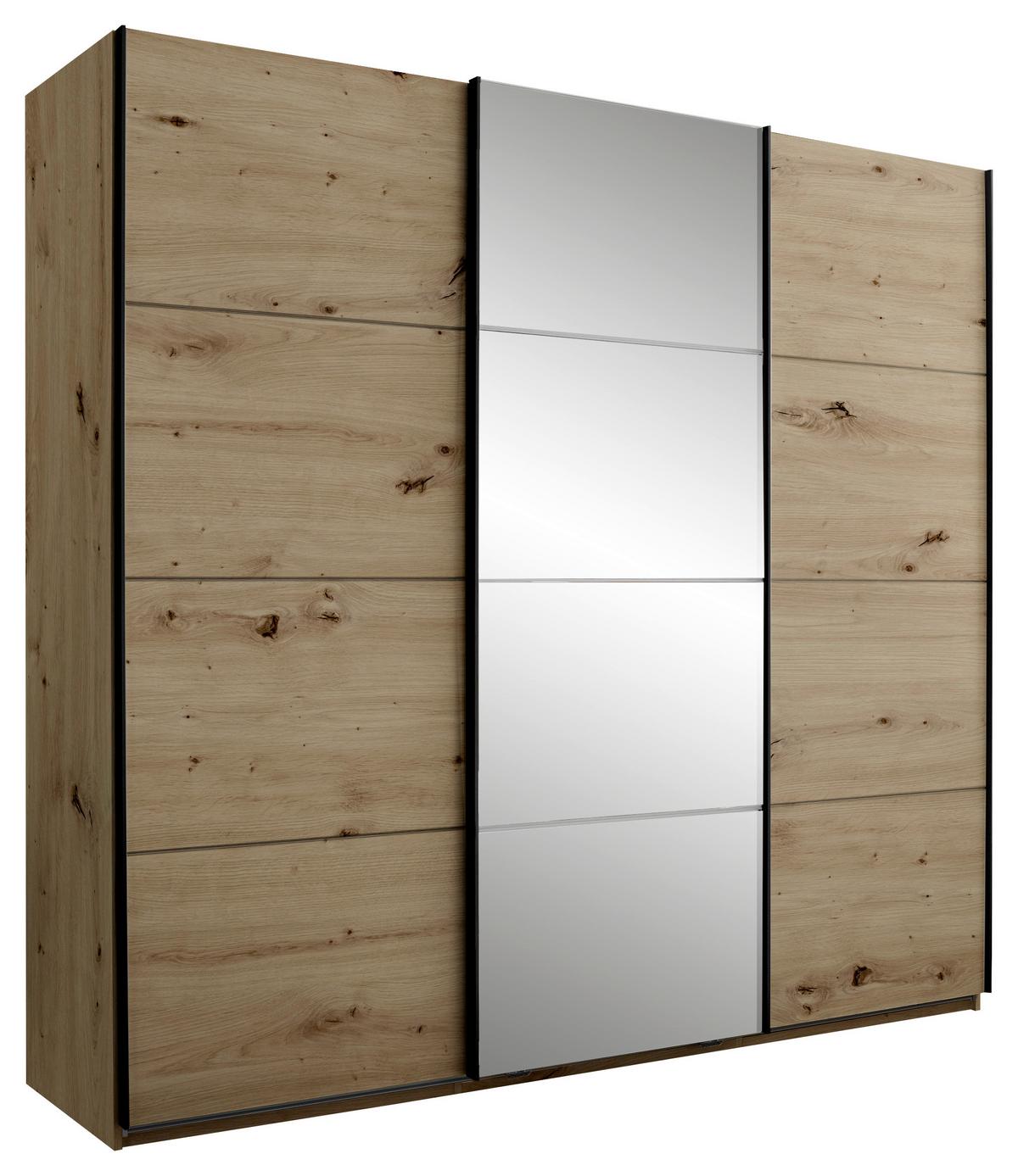 Dulap cu uși culisante CARANO - stejar Artisan, Konventionell, sticlă/material pe bază de lemn (215/204/63cm) - Modern Living