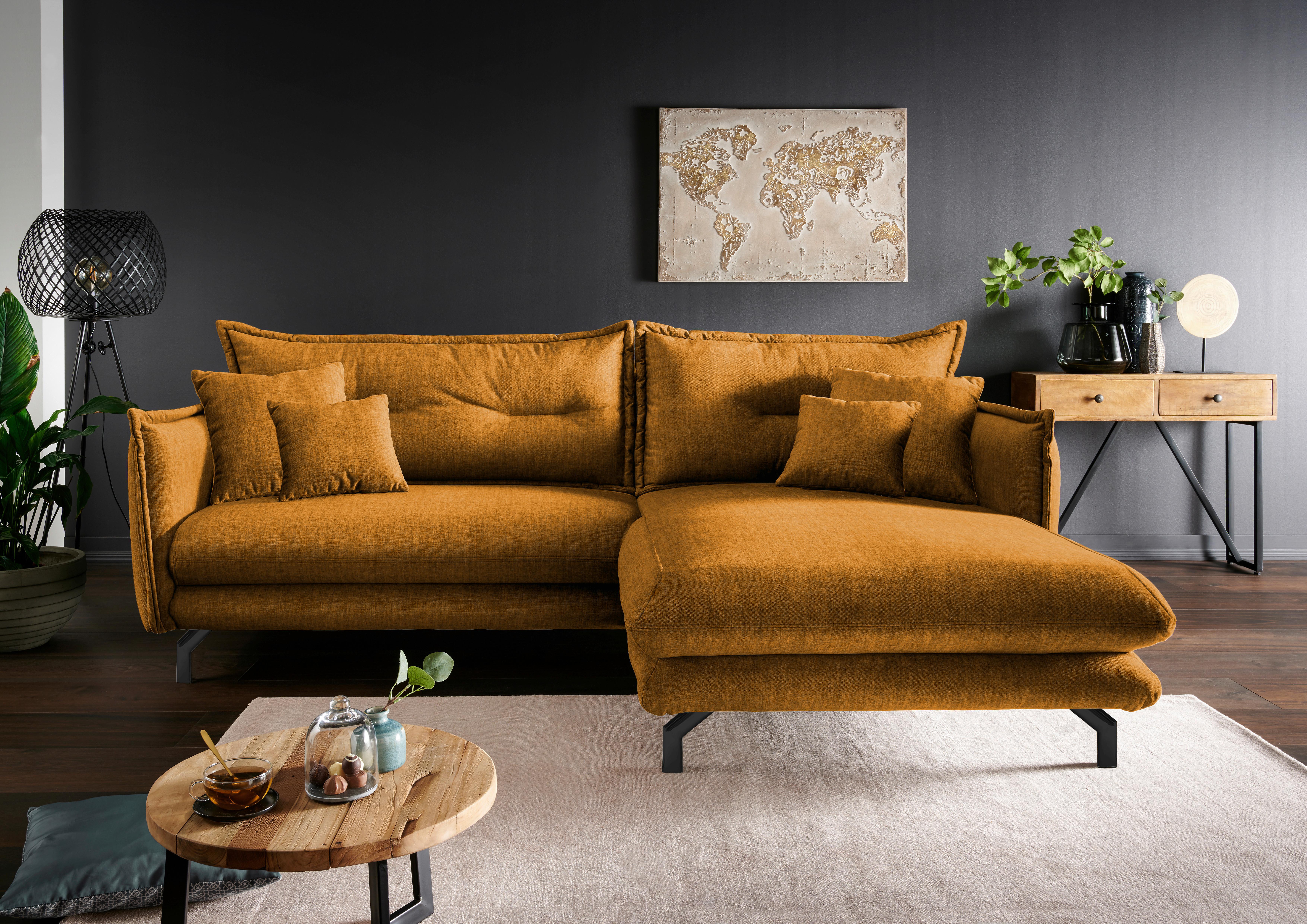 Wohnlandschaft Lava Gelb Velours - Gelb/Multicolor, MODERN, Textil/Metall (255/180cm) - Livetastic