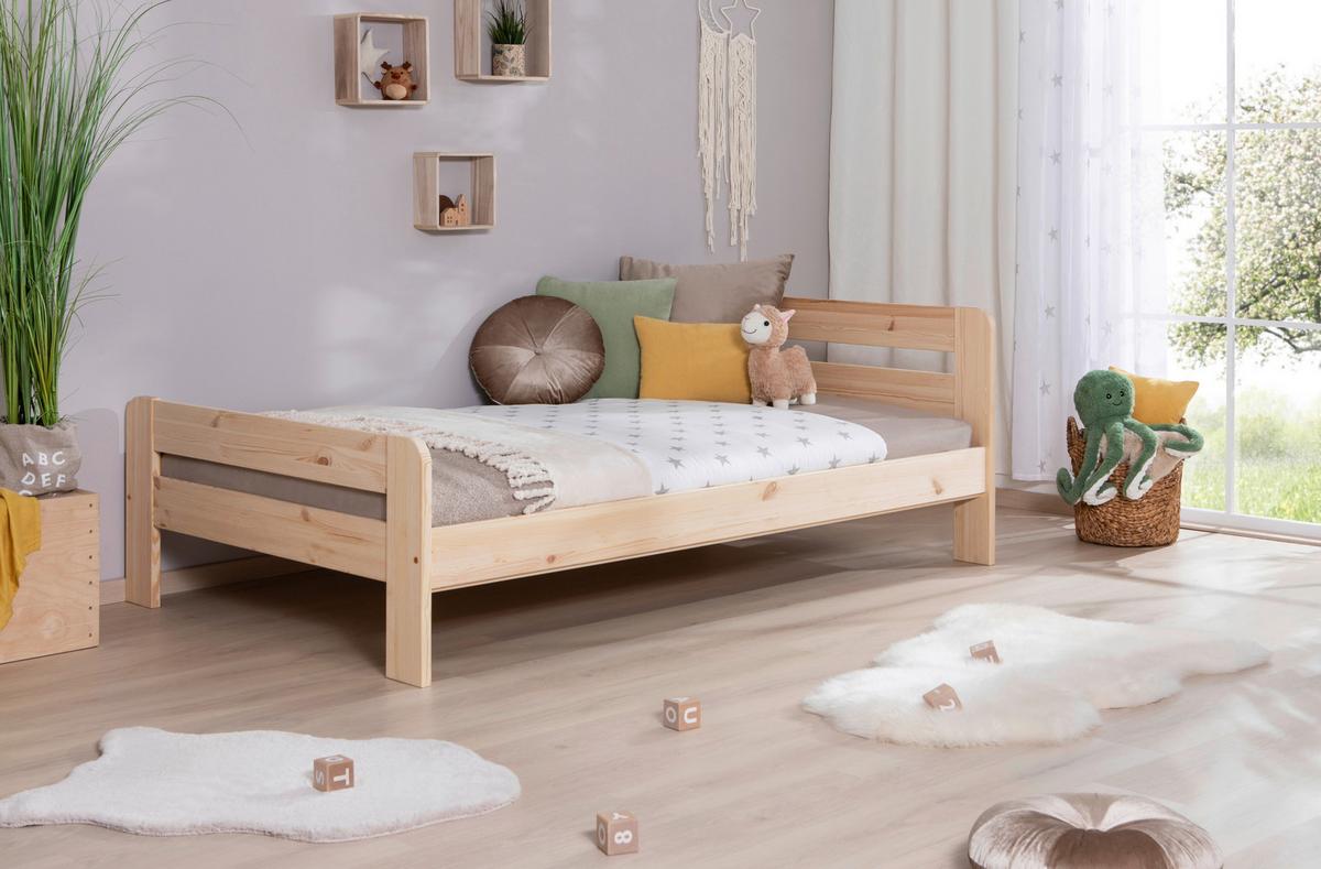 Bett Bennet mit Matratze ca. 120x200 cm Kiefer Natur - Naturfarben, MODERN, Holz/Textil (120/200cm) - MID.YOU