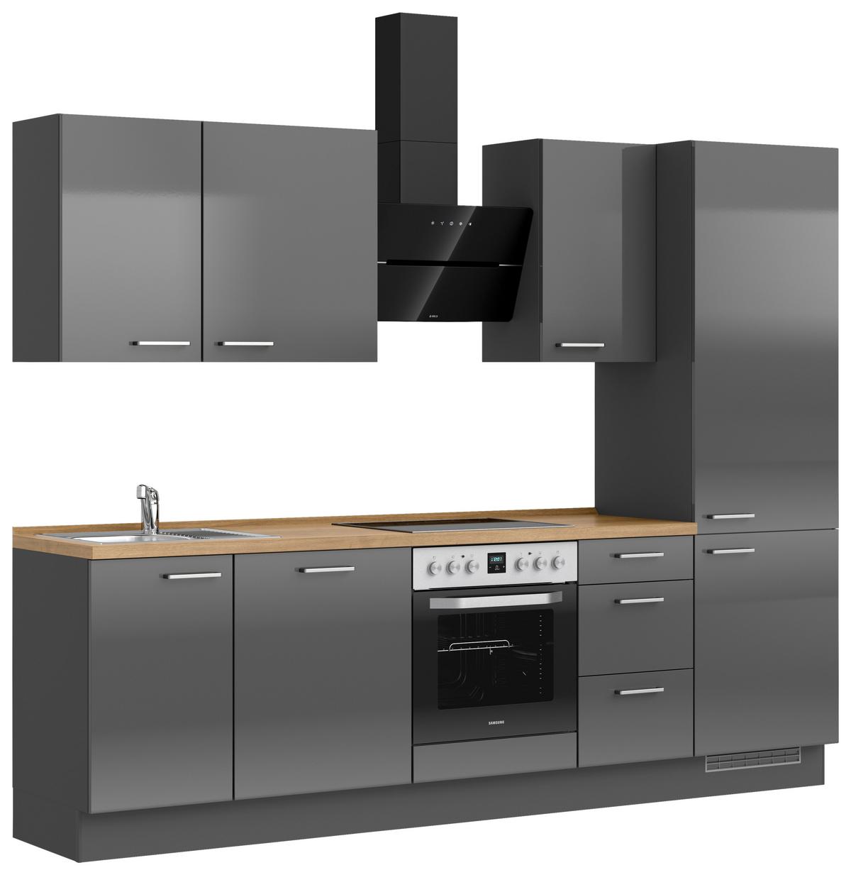 Küchenblock Flash High m. Geräten Schieferfarben - Schieferfarben/Edelstahlfarben, MODERN, Holzwerkstoff/Metall (270cm) - Nobilia