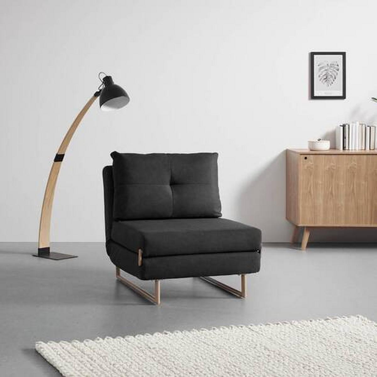 Schlafsessel dunkelgrau, "Malic" - Dunkelgrau/Eichefarben, Modern, Textil/Metall (80/84/90cm) - Bessagi Home