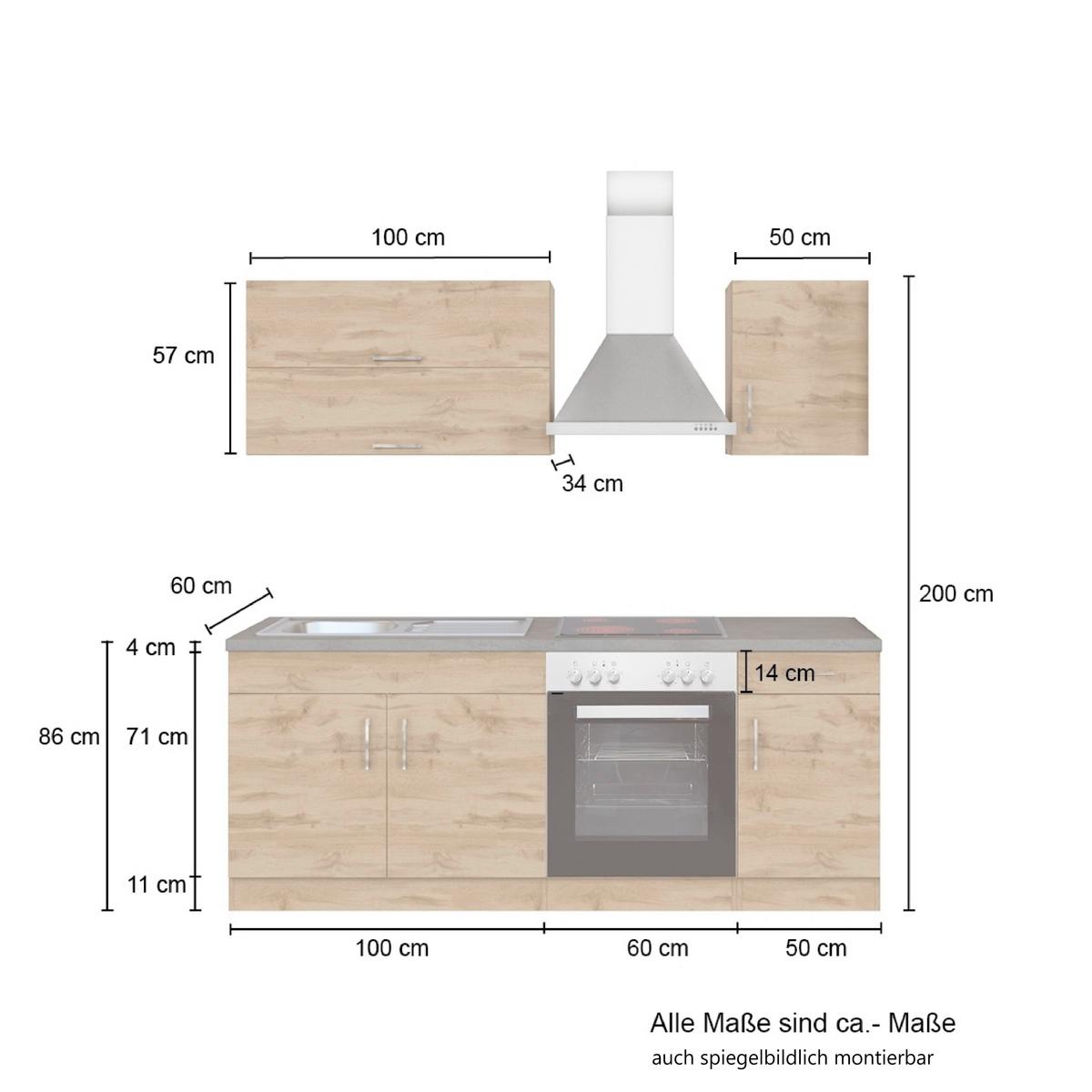 Küchenblock 'Sorrento' , Eichefarben - Chromfarben/Schieferfarben, MODERN, Holzwerkstoff/Metall (210cm) - Held