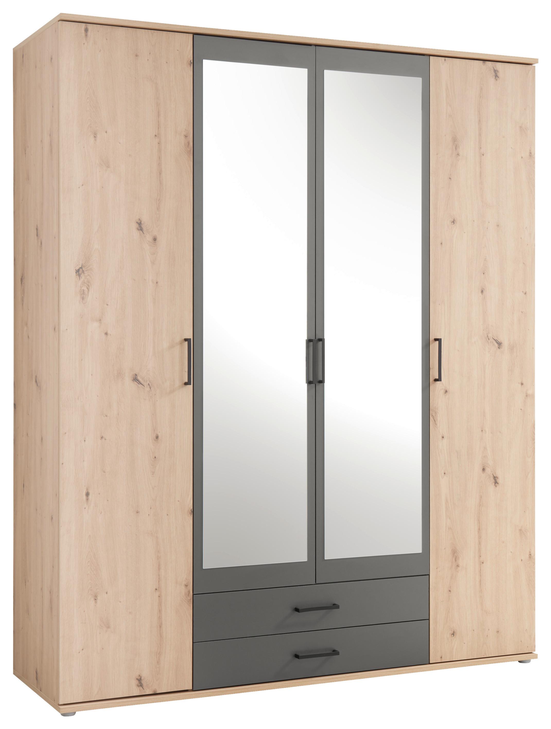 Ormar Za Odjeću Chicago - boje hrasta/antracit, Basics, staklo/drvni materijal (159/196/53,5cm) - MID.YOU