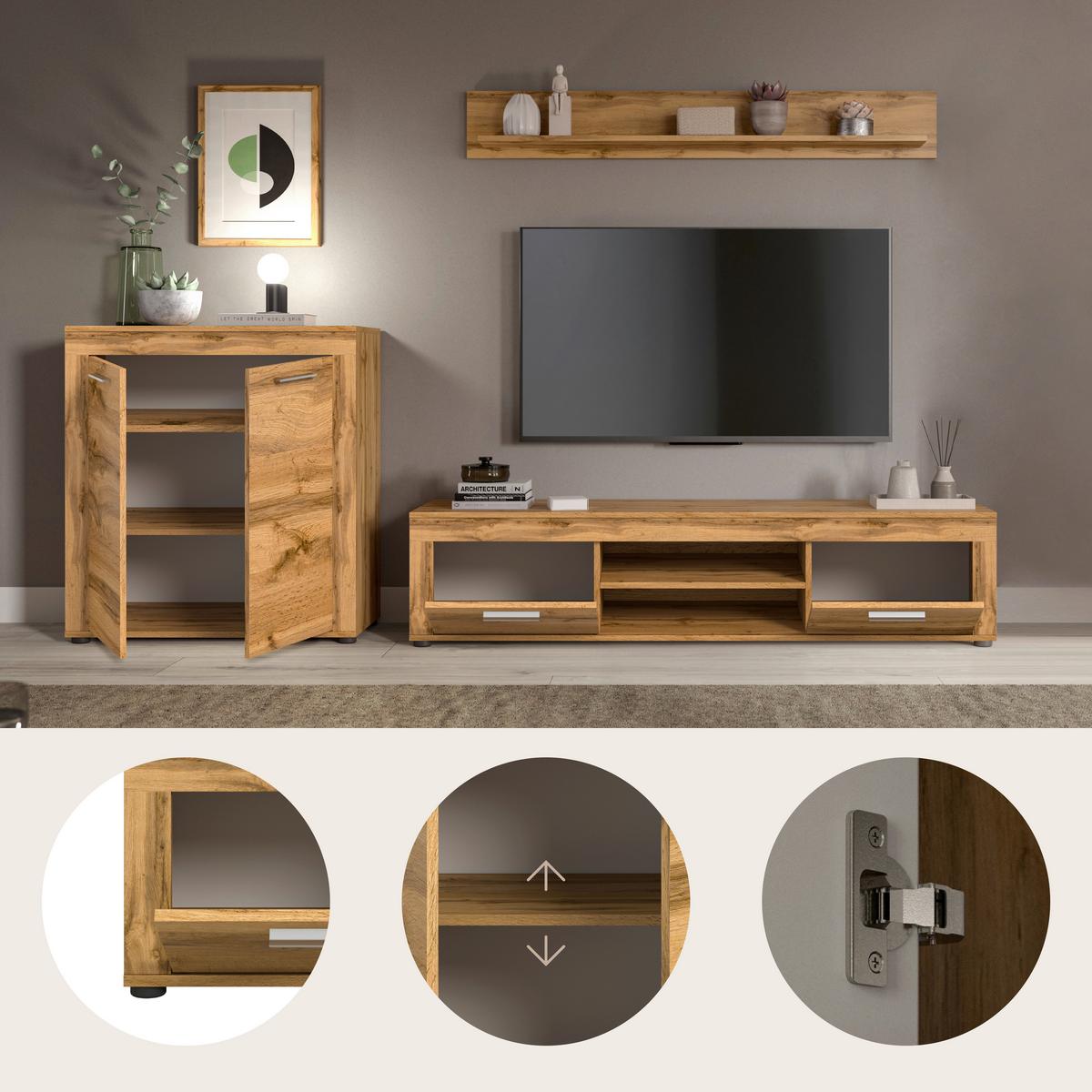 ANSAMBLU MOBILIER CAMERA DE Z JAM - stejar Wotan, Design, material pe bază de lemn (255/159/35cm) - Modern Living