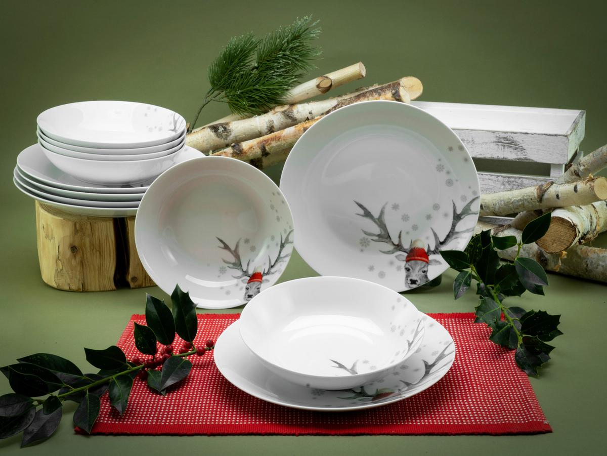 Kombinirani Servis Christmas Reindeer, 12-Delni - večbarvno, Basics, keramika