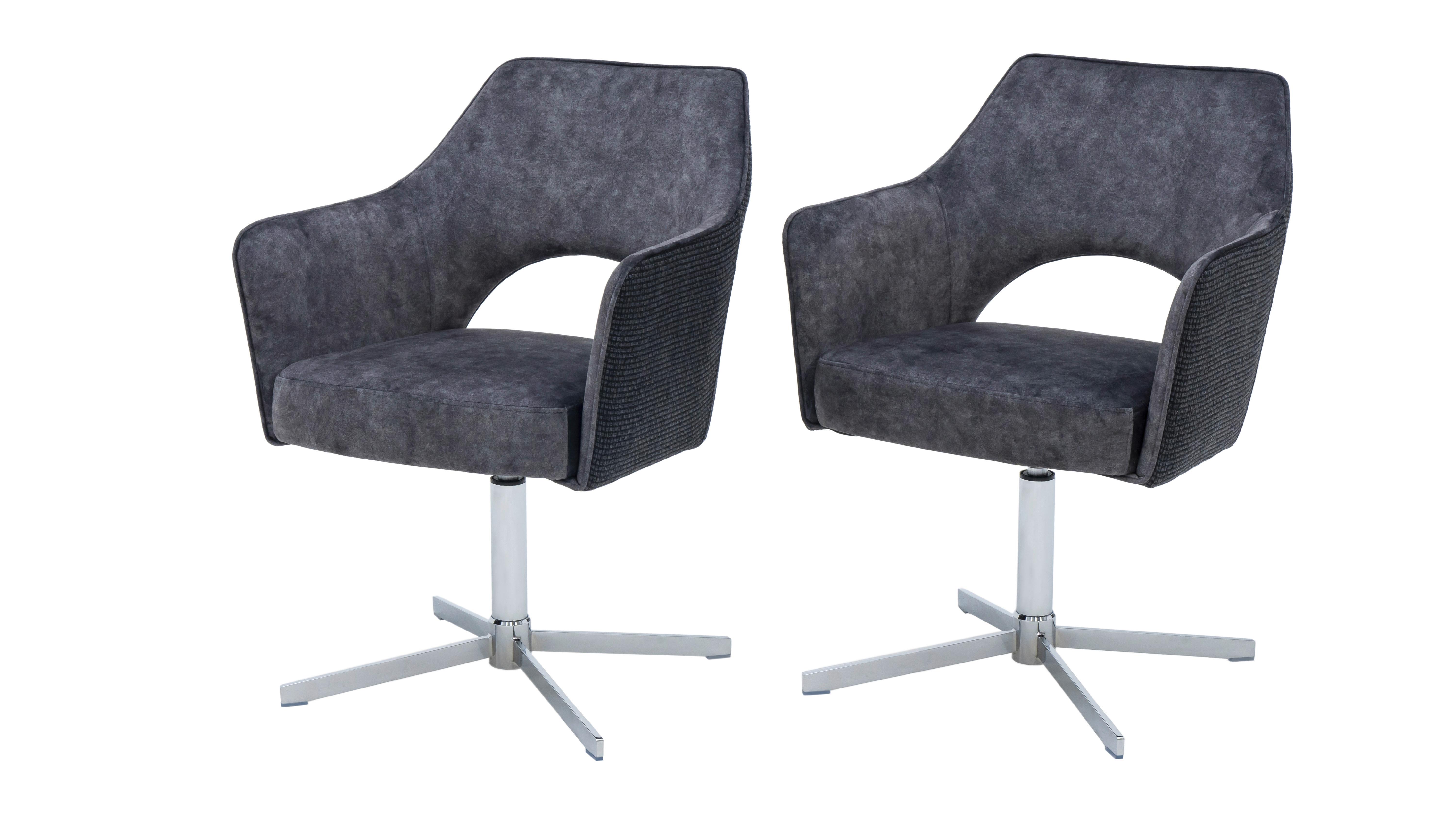 STOL MED ARMSTÖD VALLETTA - kromfärg/antracit, Klassisk, metall/textil (61/85/60cm) - Premium Living