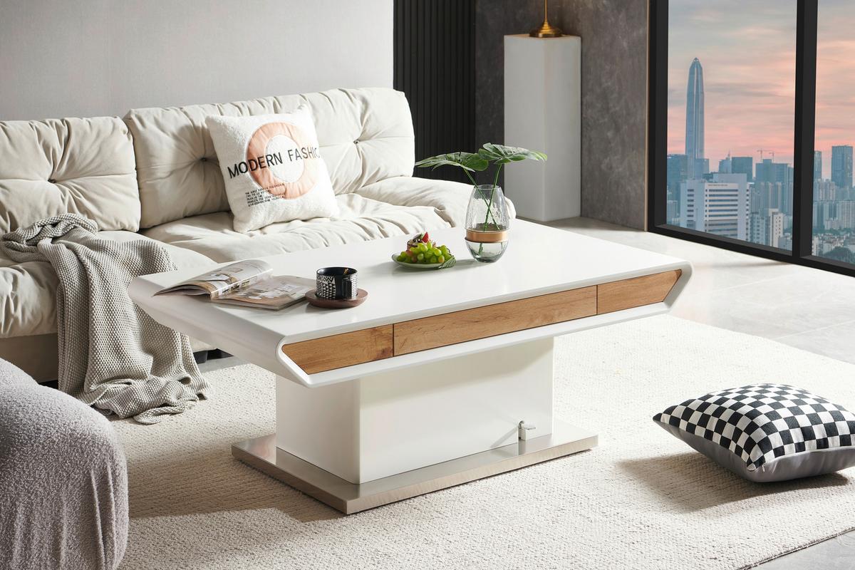 STOLIK KAWOWY TOLA - kolor dębowy/biały, Design, materiał drewnopochodny/metal (130/70/49,5-77,5cm) - Livetastic