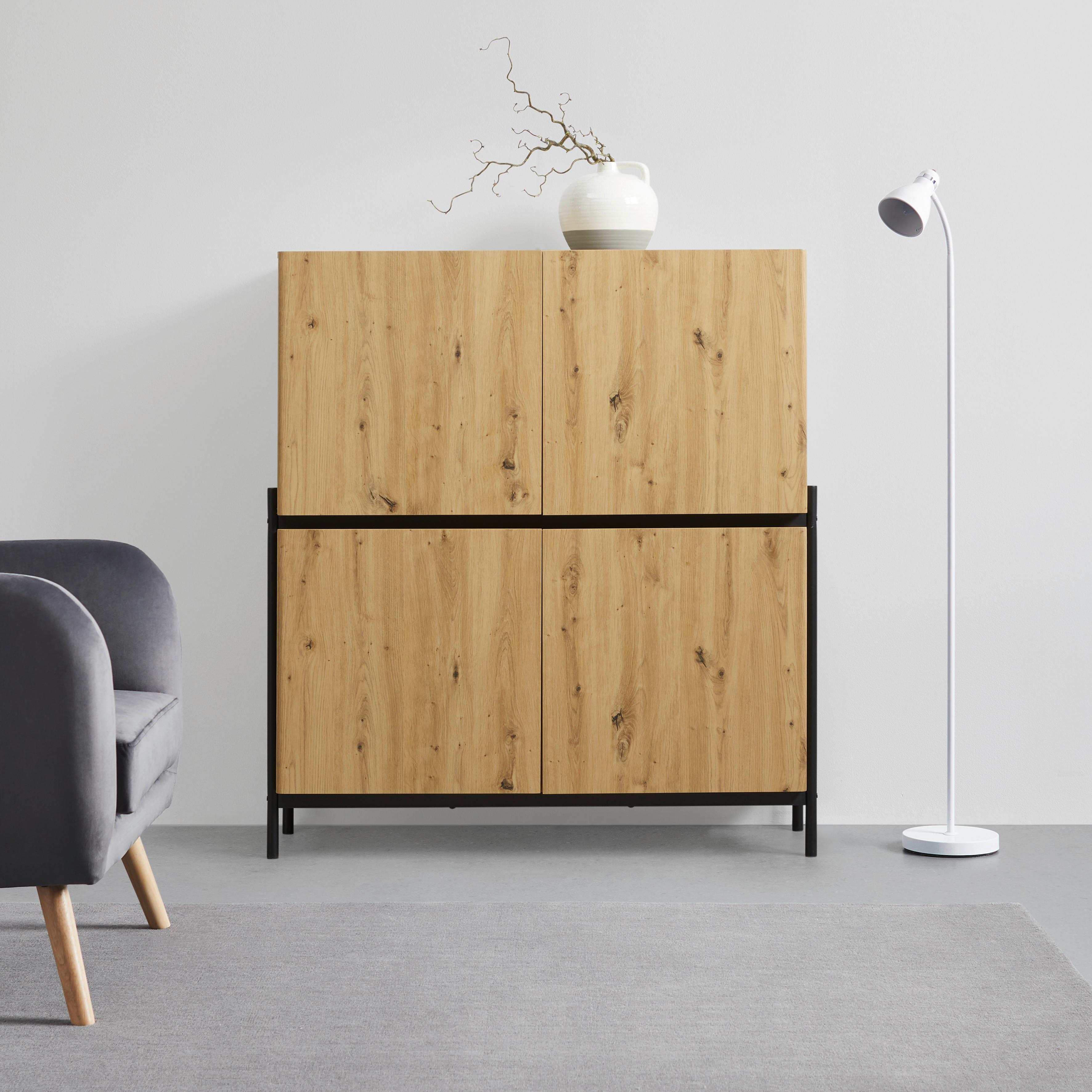 HIGHBOARD "Jasmina", eichefarben/schwarz - Eichefarben/Schwarz, MODERN, Holz/Metall (118/41,5/131cm) - Bessagi Home