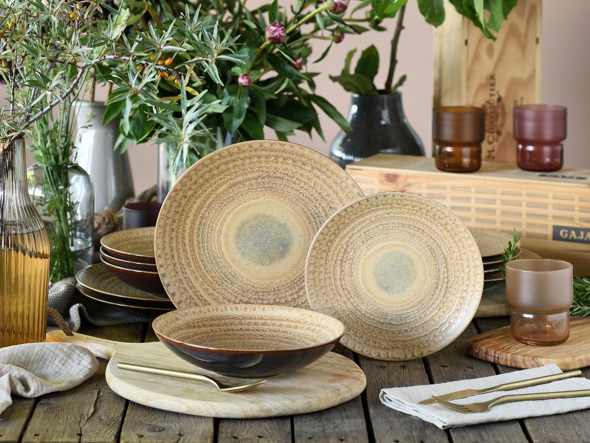 Jedilni Servis Neapel Sand, 12-Delni - rjava/peščene barve, Basics, keramika - Creatable