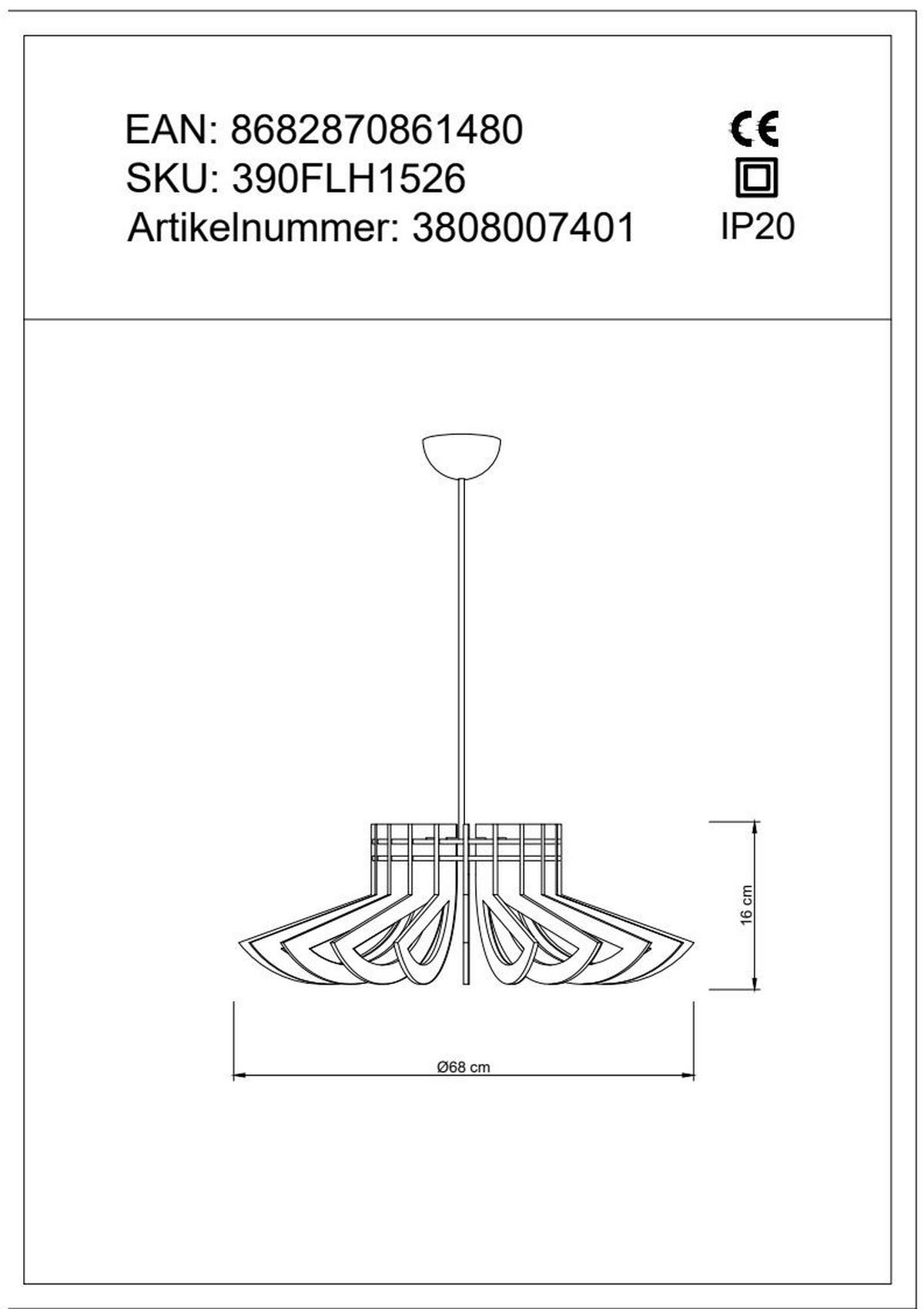 LAMPA SUFITOWA 3808007401 - kolor orzecha włoskiego, Trend, drewno (68/68/50cm) - P & B