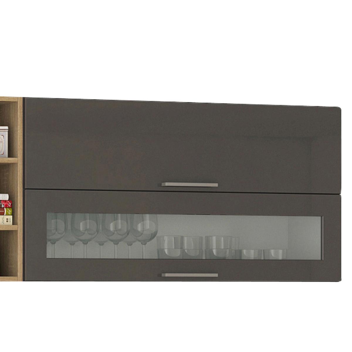 Küchenblock in Anthrazit inkl. E-Geräte 'Mailand' - Chromfarben/Eichefarben, MODERN, Holzwerkstoff/Metall (340cm) - Held