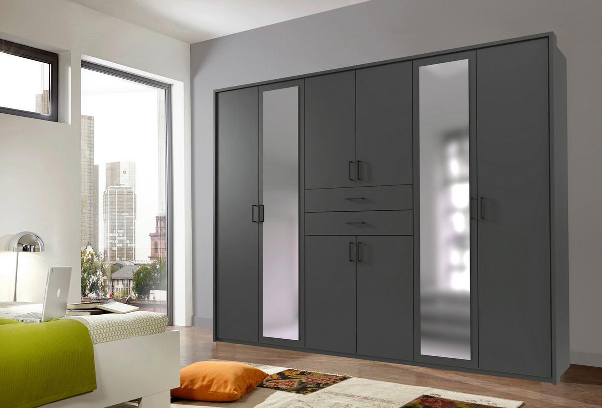 armoire à portes battantes Graphitfarben - Graphitfarben/Schwarz, Konventionell, Glas/Holzwerkstoff (270/208/58cm) - Mömax