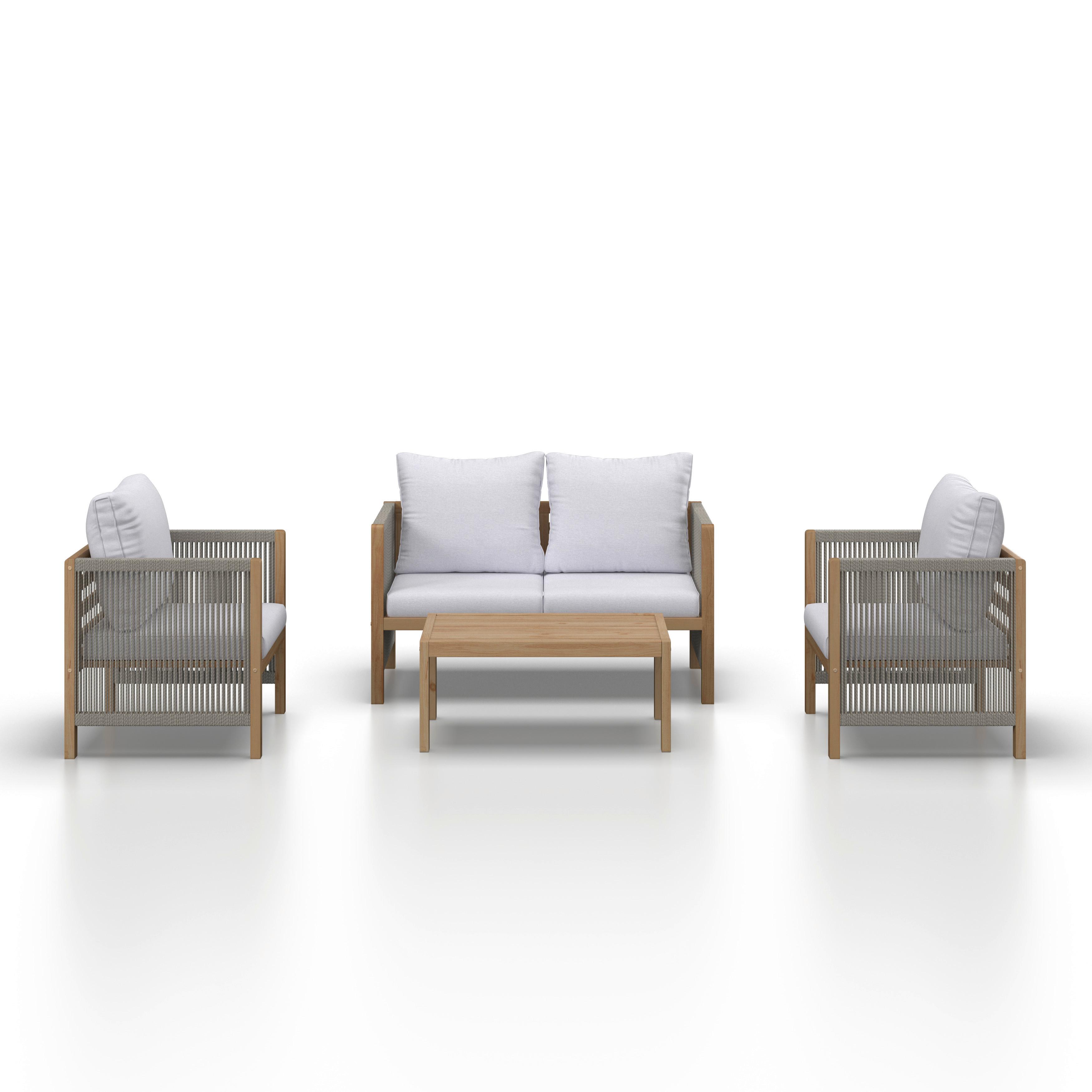 LOUNGEGRUPP EFFIE - ljusgrå, Modern, trä/textil (124/64,5/63,5cm) - Bessagi Garden