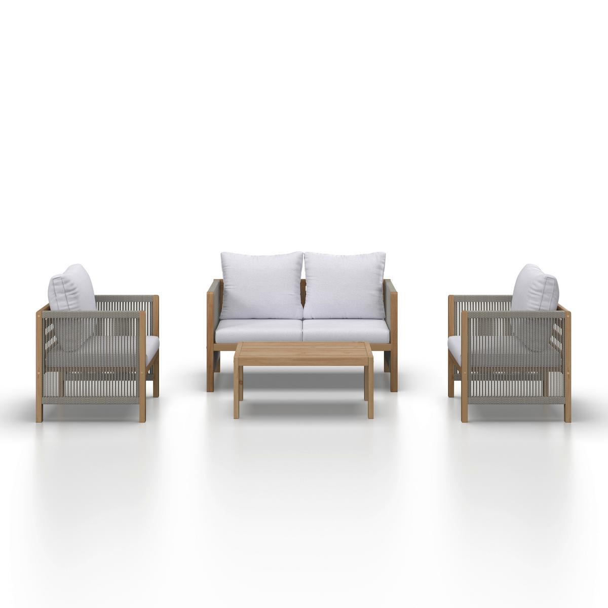 Loungegarnitur Effie Hellgrau Holz/Textil - Hellgrau, Modern, Holz/Kunststoff (124/64,5/63,5cm) - Bessagi Garden