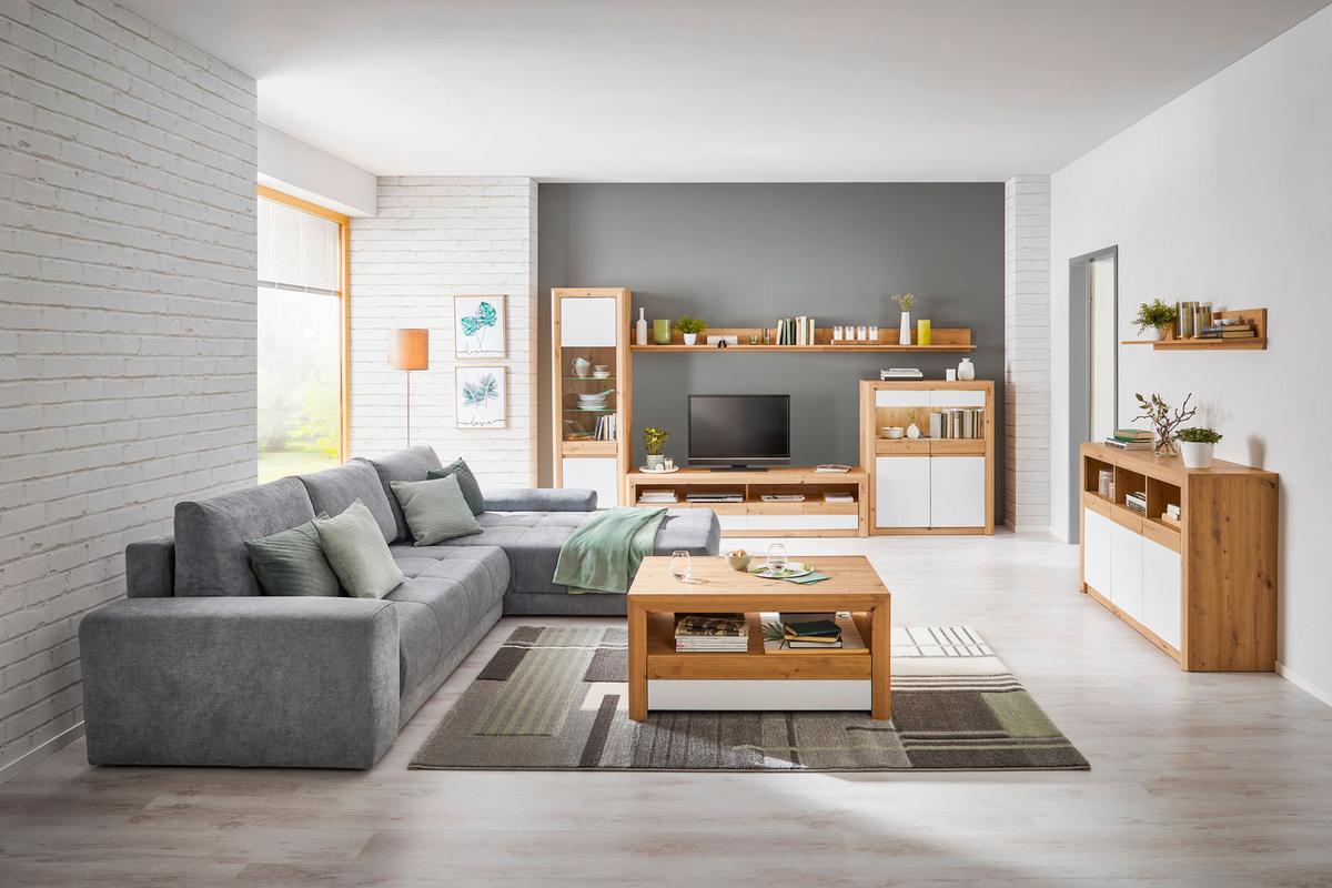 Vitrină KASHMIR NEW - alb/culoare lemn stejar, Modern, material pe bază de lemn (57/192/41cm) - Modern Living