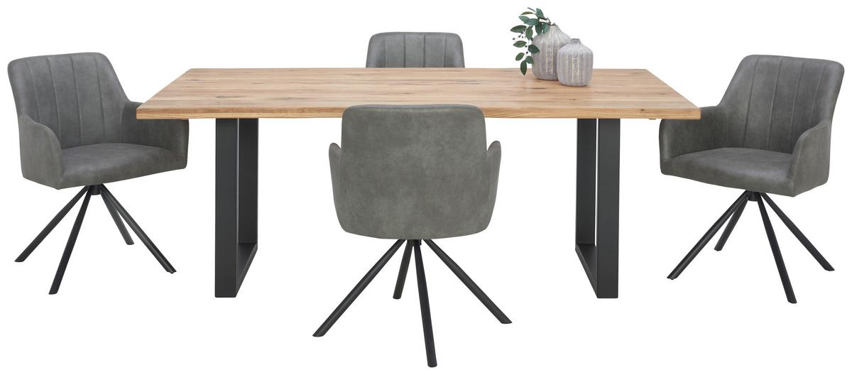 Masă sufragerie Rockford - culoare lemn stejar/negru, Modern, lemn/metal (200/77/100cm)