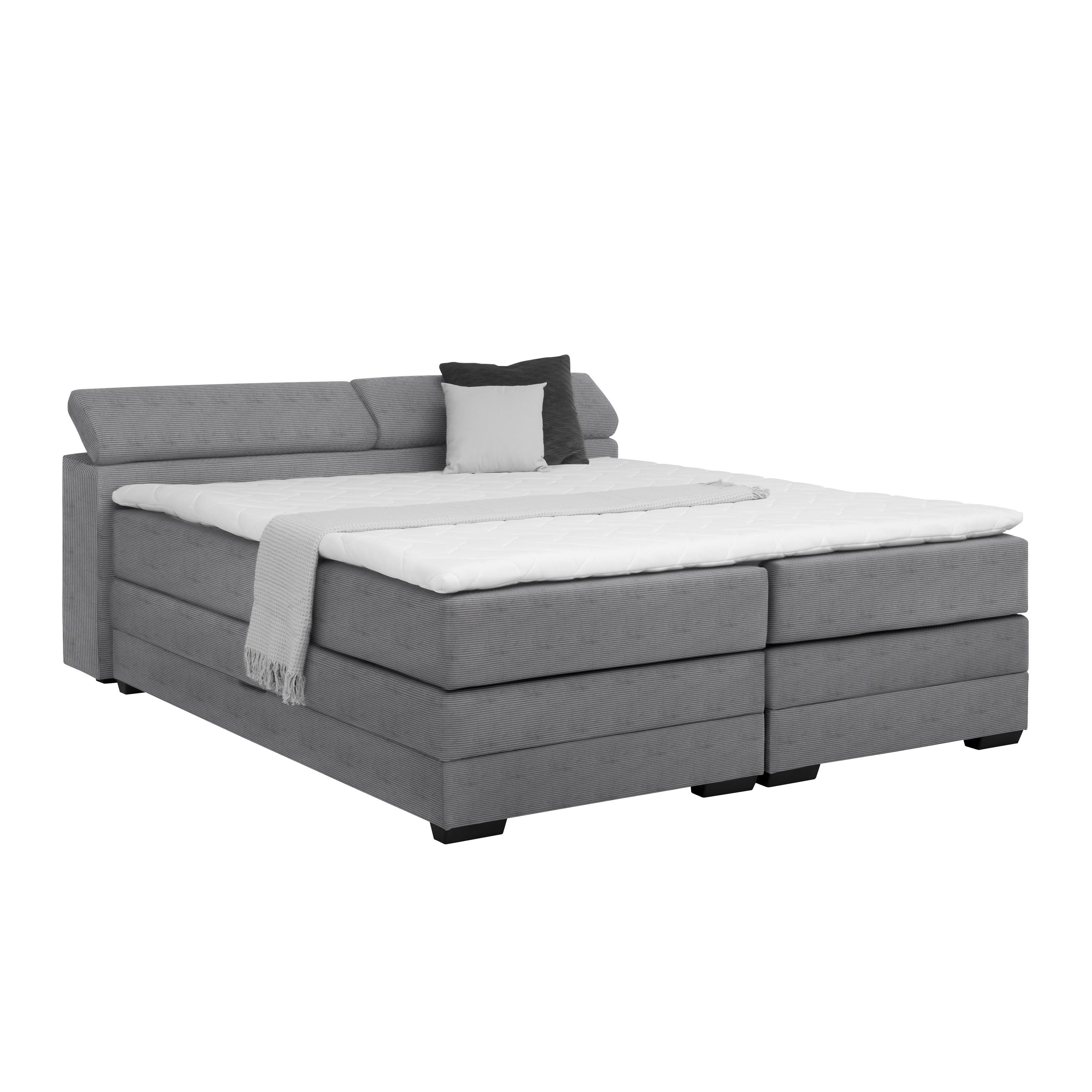 Boxspring Krevet Sevilla - siva/crna, Konvencionalno, tekstil/drvo (180/200cm) - Premium Living