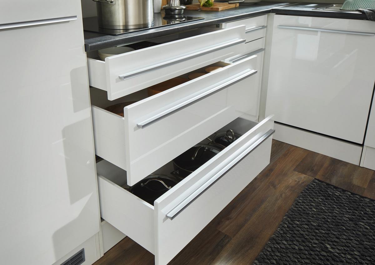 Eckküche Jazz mit Geräten ca.260x175cm Weiß Hochglanz - Weiß Hochglanz/Anthrazit, Basics, Holzwerkstoff/Kunststoff (260/175cm) - P & B