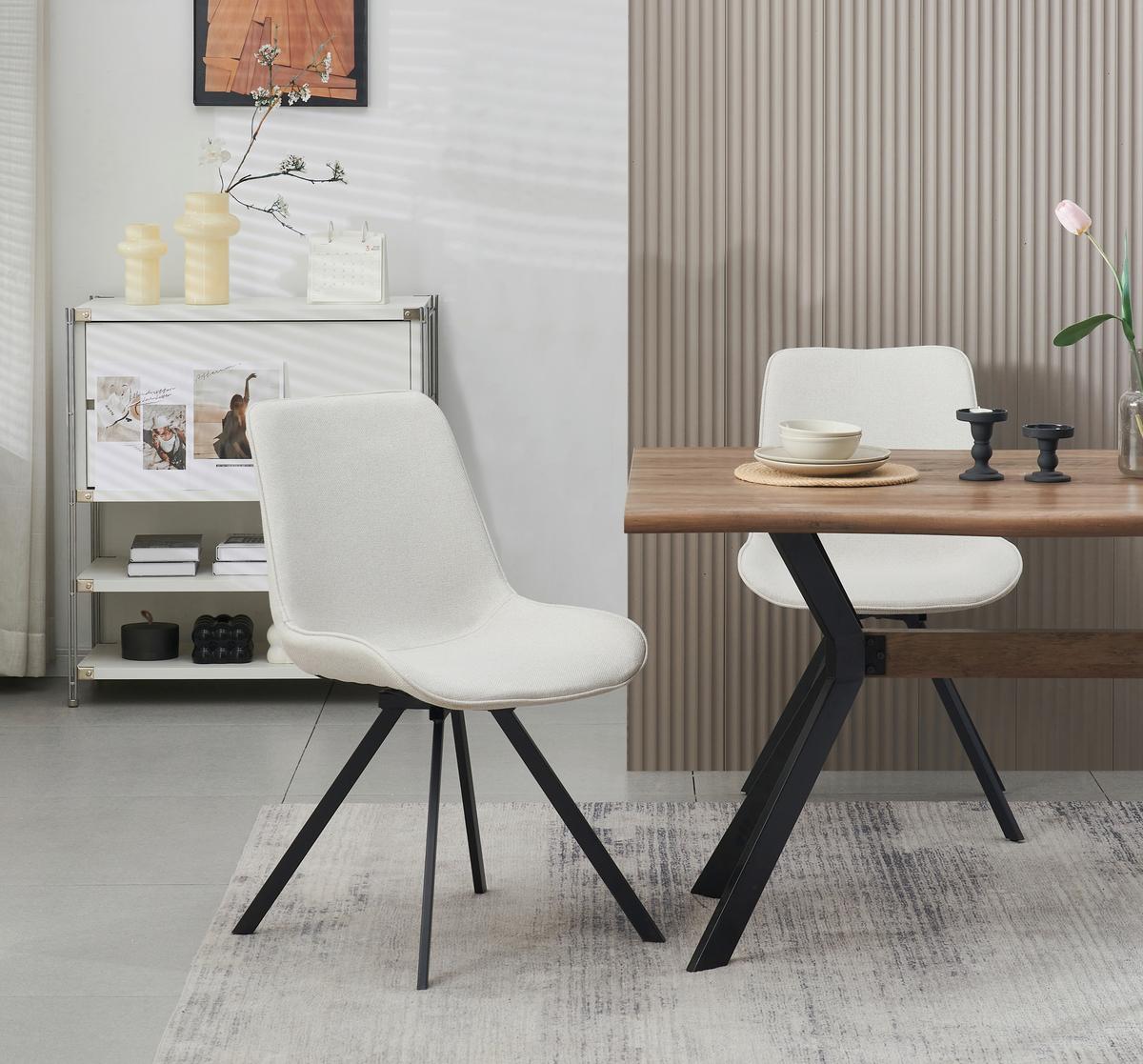 STUHL-SET EMILIA - Creme/Schwarz, Modern, Textil/Metall (52/85/61cm) - MID.YOU