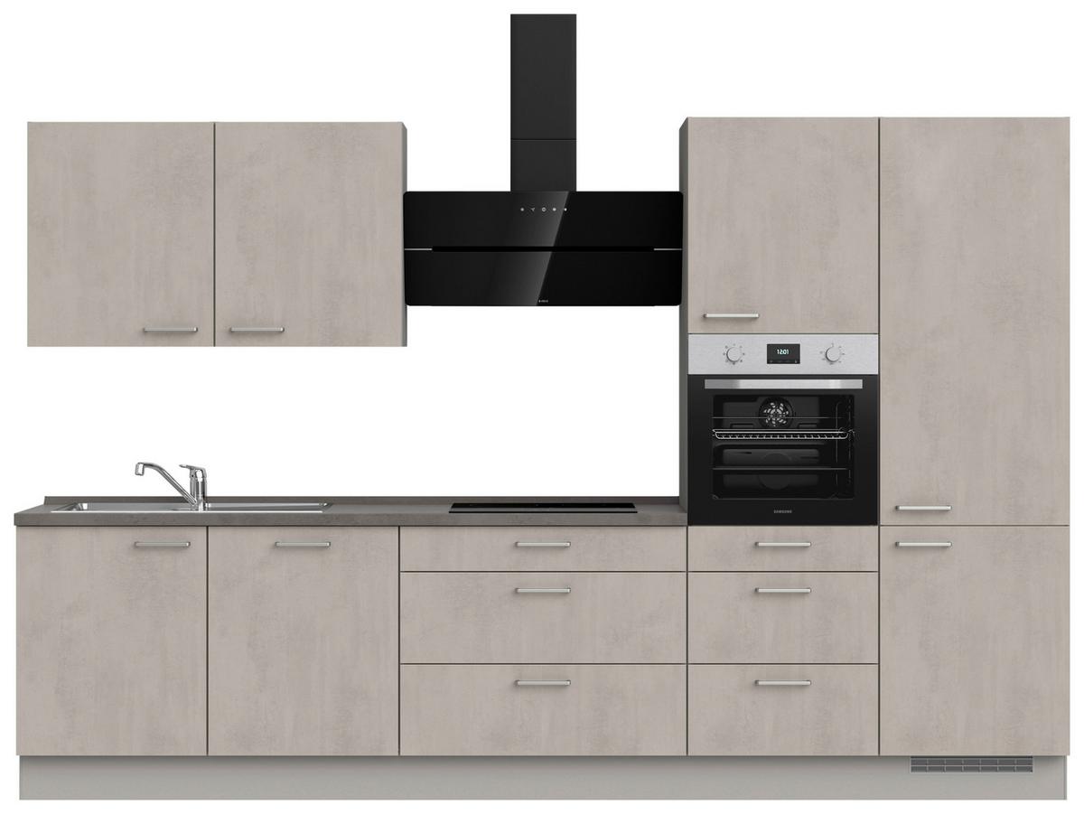 Küchenblock Riva High m. Geräten Grau - Schieferfarben/Edelstahlfarben, MODERN, Holzwerkstoff/Metall (330cm) - Nobilia
