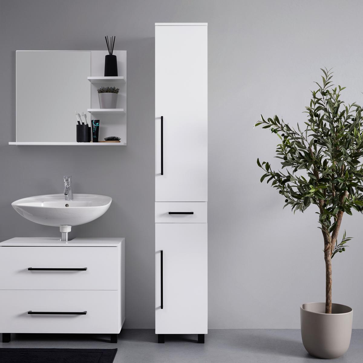 Hochschrank Marianne Weiß ca. 30x185x35 cm - Schwarz/Weiß, MODERN, Holzwerkstoff/Kunststoff (30/185/35cm) - Bessagi Home