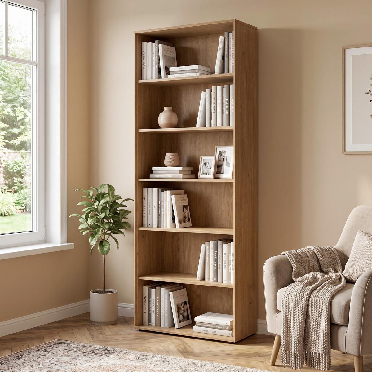 Polica Calzado - boja hrasta/crna, Moderno, pločasti materijal/plastika (75/200/35cm) - Modern Living