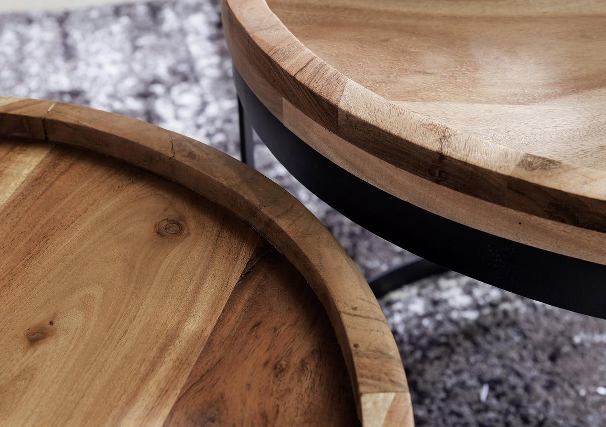 Beistelltischset "Akola", 2-er Set, aus Sheesham - Sheeshamfarben/Schwarz, Design, Holz/Metall (53/53/45cm) - MID.YOU